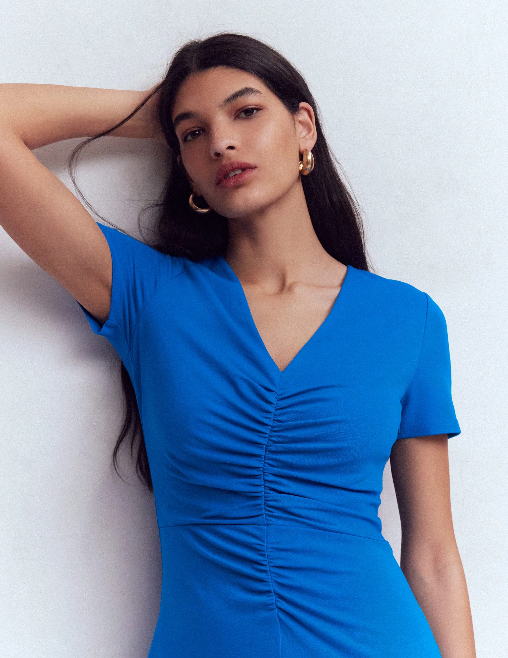 Una Ruched Front Ponte Dress-Kingfisher Blue - Image 8