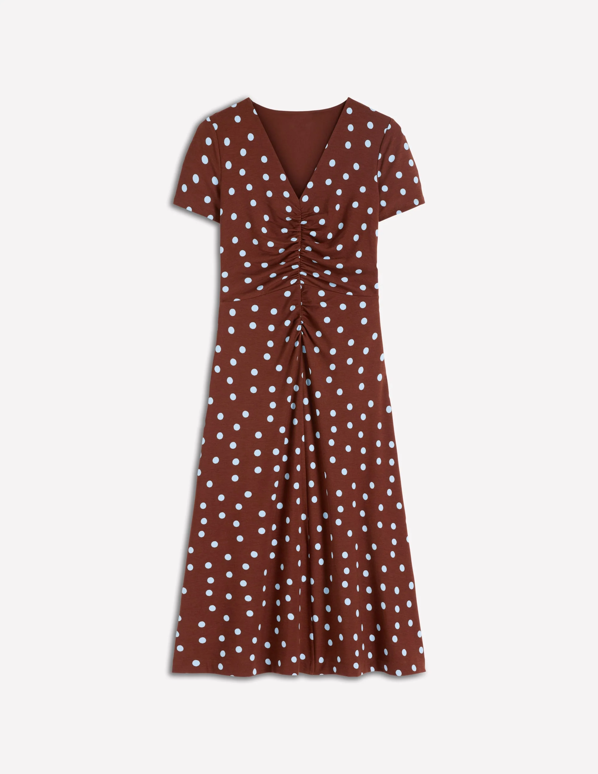 Una Ruched Front Ponte Dress-Raw Umber, Painted Dot - Image 5