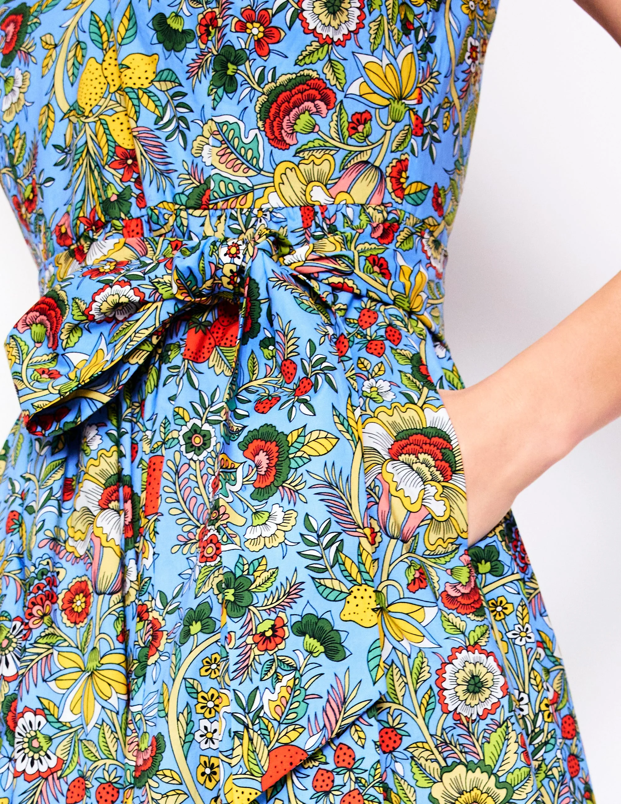 V-Neck Belted Flare Dress-Multi, Citrus Vine - Image 2