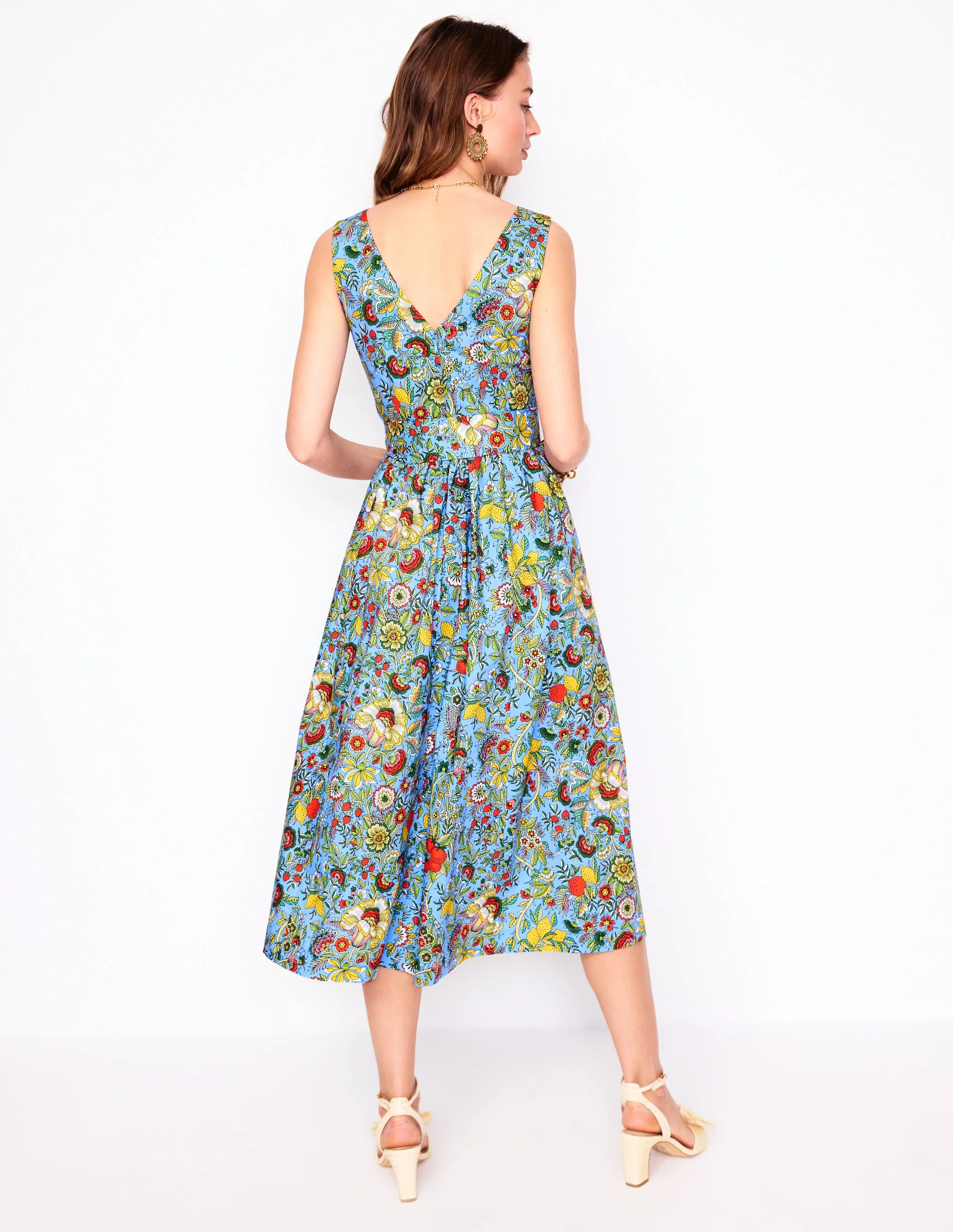 V-Neck Belted Flare Dress-Multi, Citrus Vine - Image 3