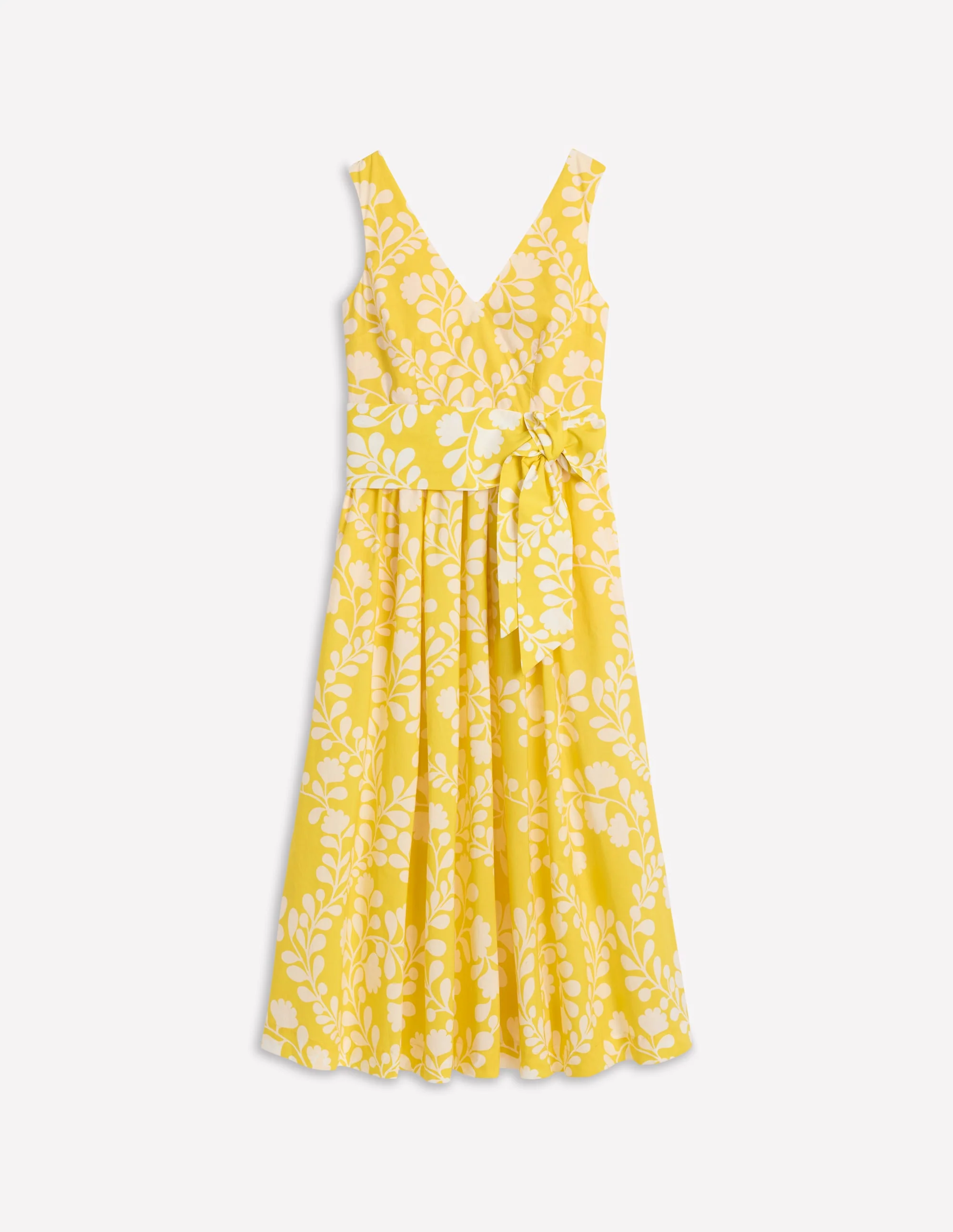 V-Neck Belted Flare Dress-Yellow, Vine Silhouette - Image 5