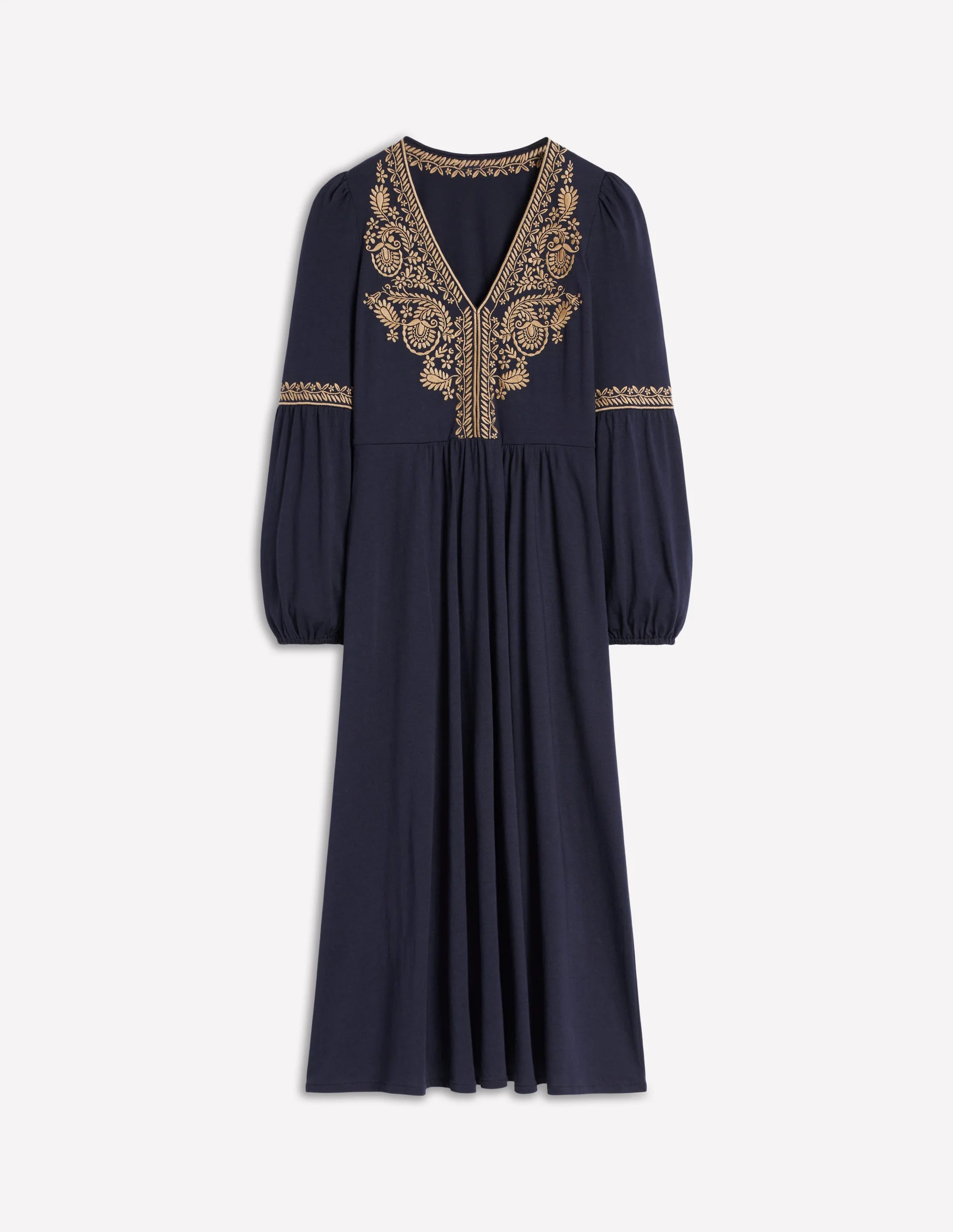 V-Neck Blouson Midi Dress-Navy - Image 7