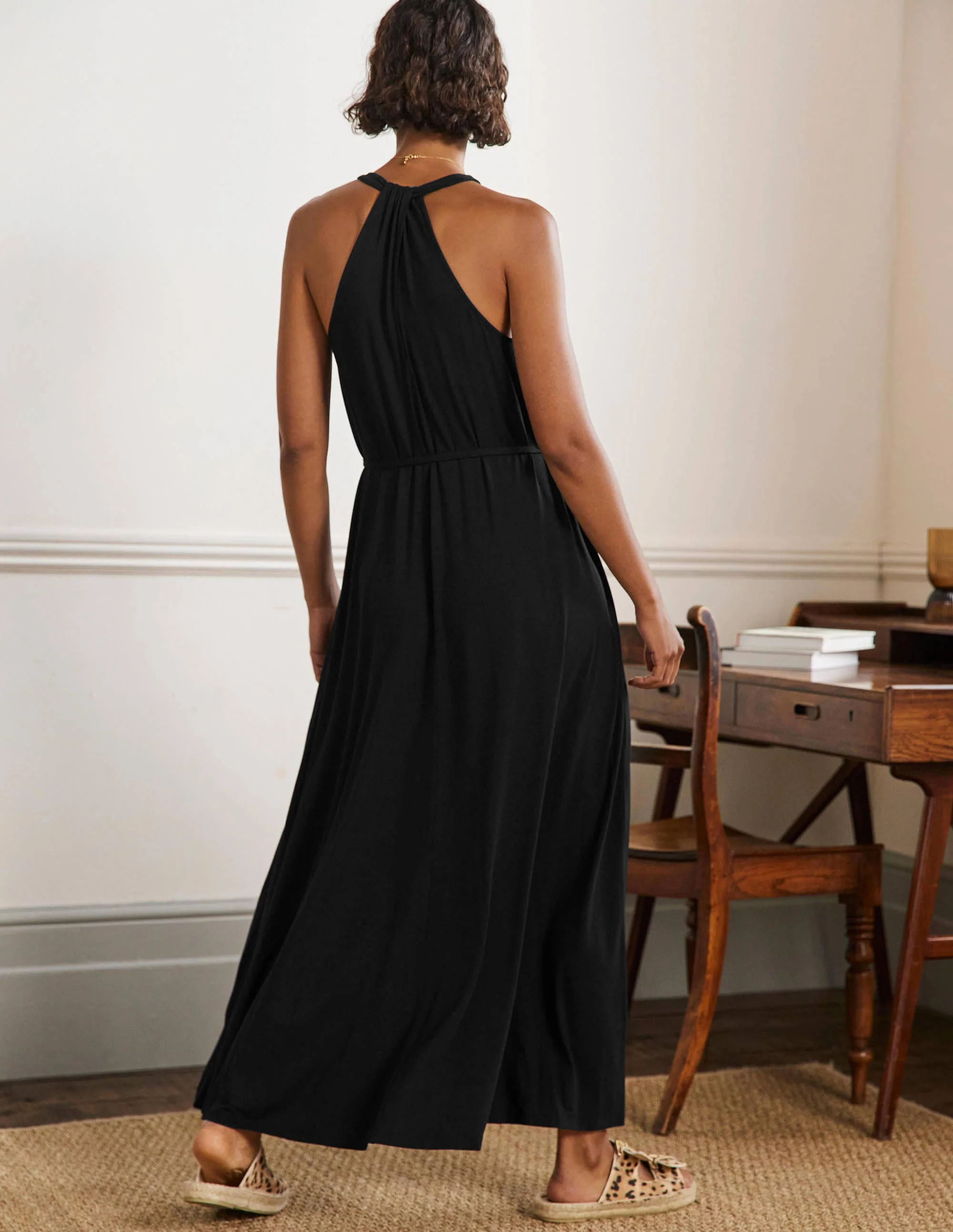 V-Neck Jersey Maxi Dress-Black - Image 3