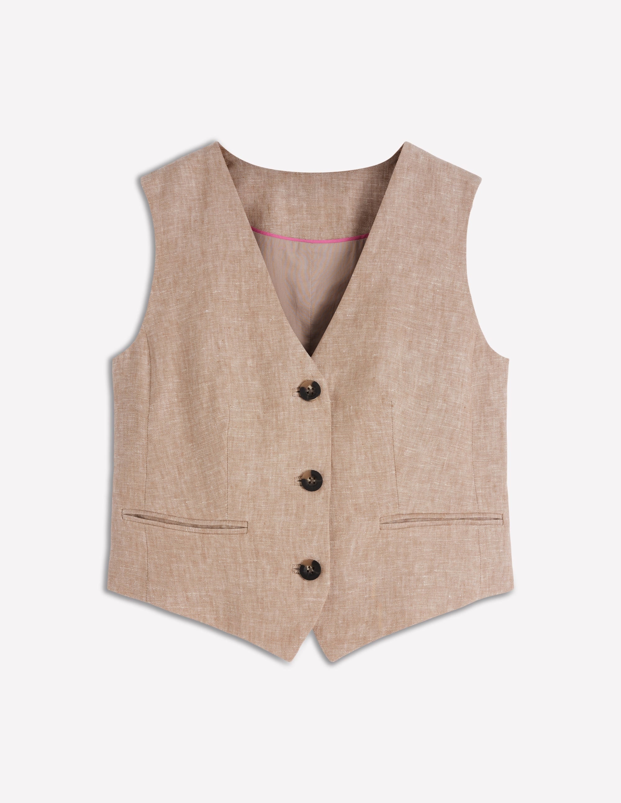 V-neck Linen Waistcoat-Amphora, Chambray - Image 5