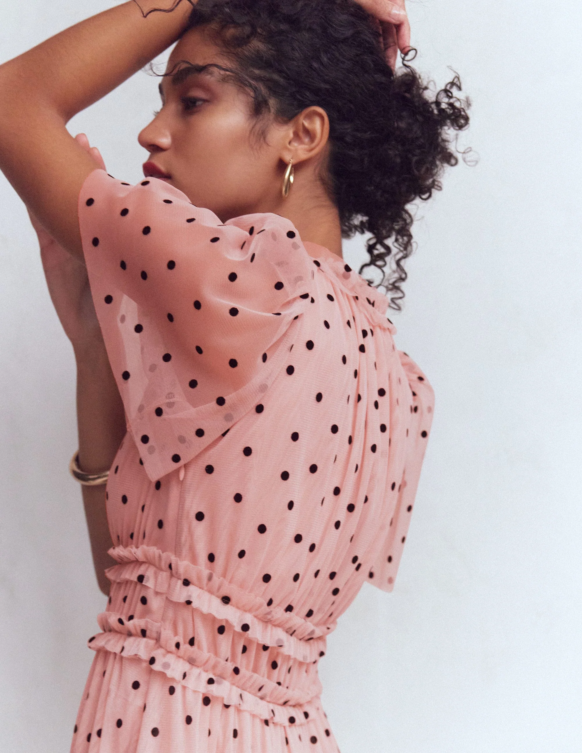 V-neck Ruffle Tulle Dress-Ivory Black Spot - Image 2