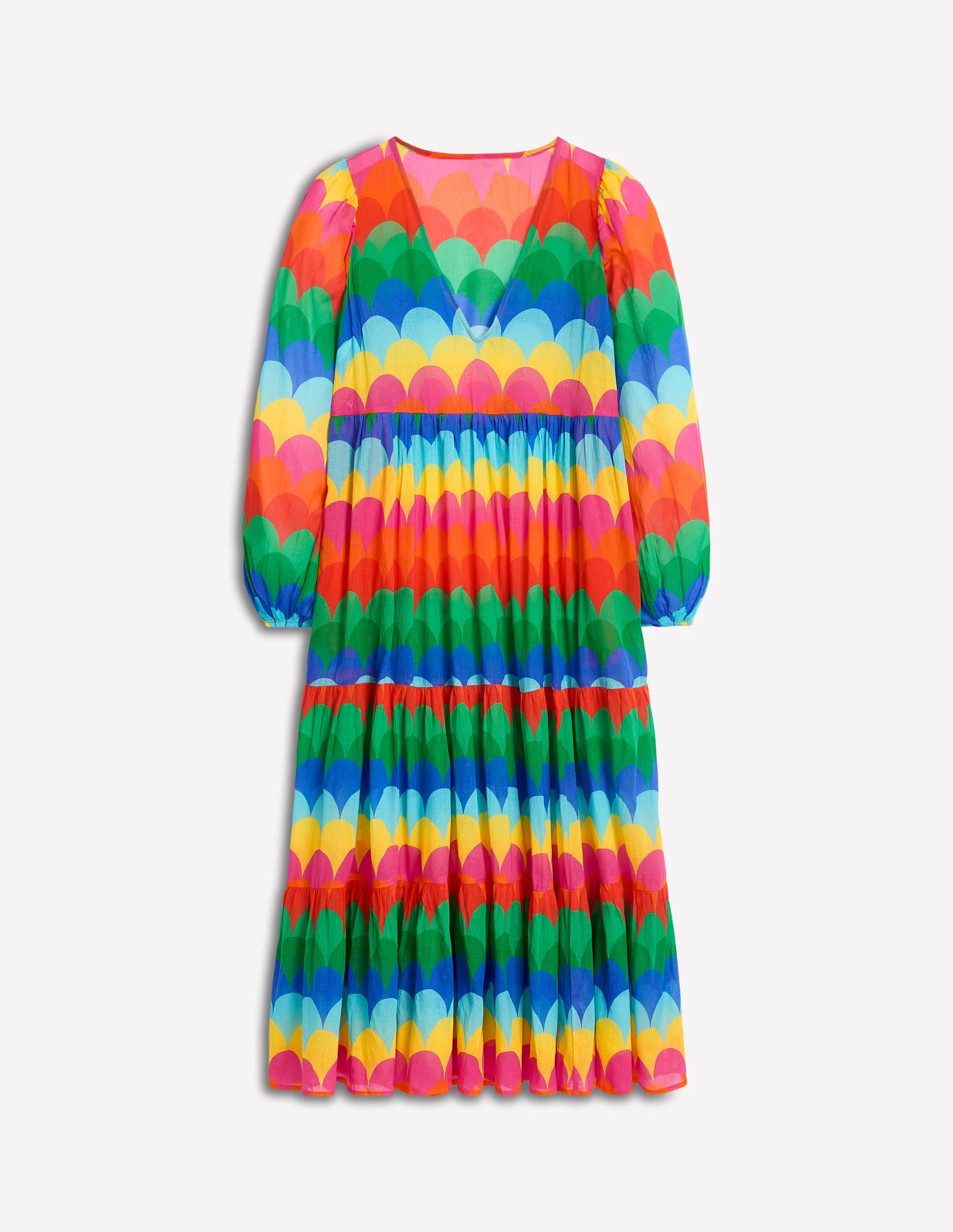 V-Neck Tiered Cotton Kaftan-Multi, Scallop Stripe - Image 6