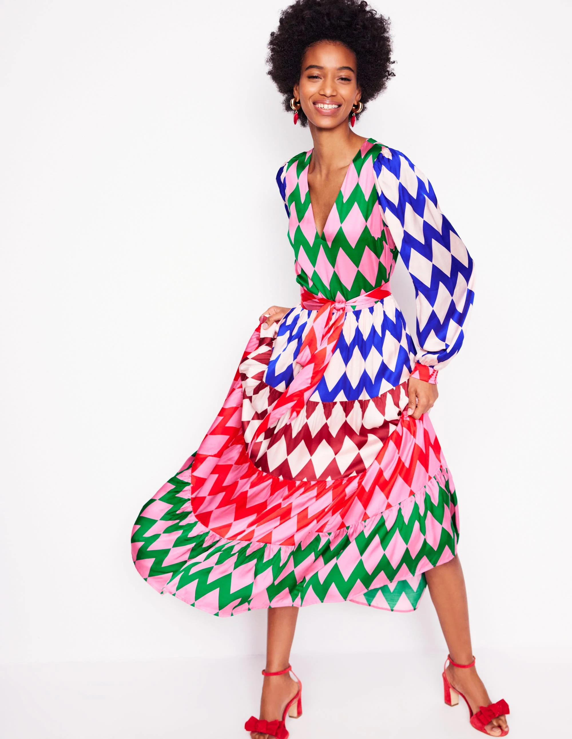 V-Neck Tiered Dress-Multi, Diamond Stripe - Image 5