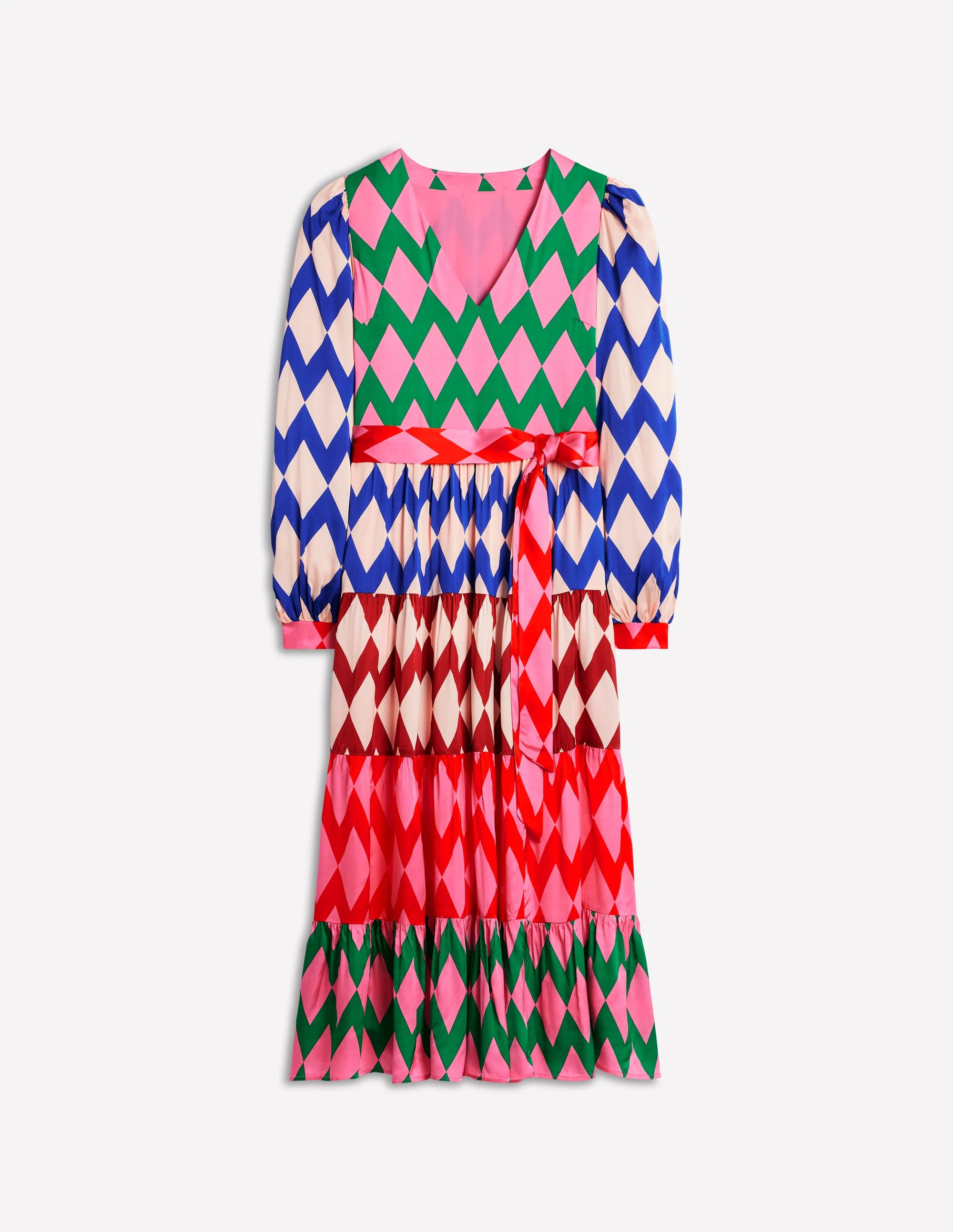 V-Neck Tiered Dress-Multi, Diamond Stripe - Image 6