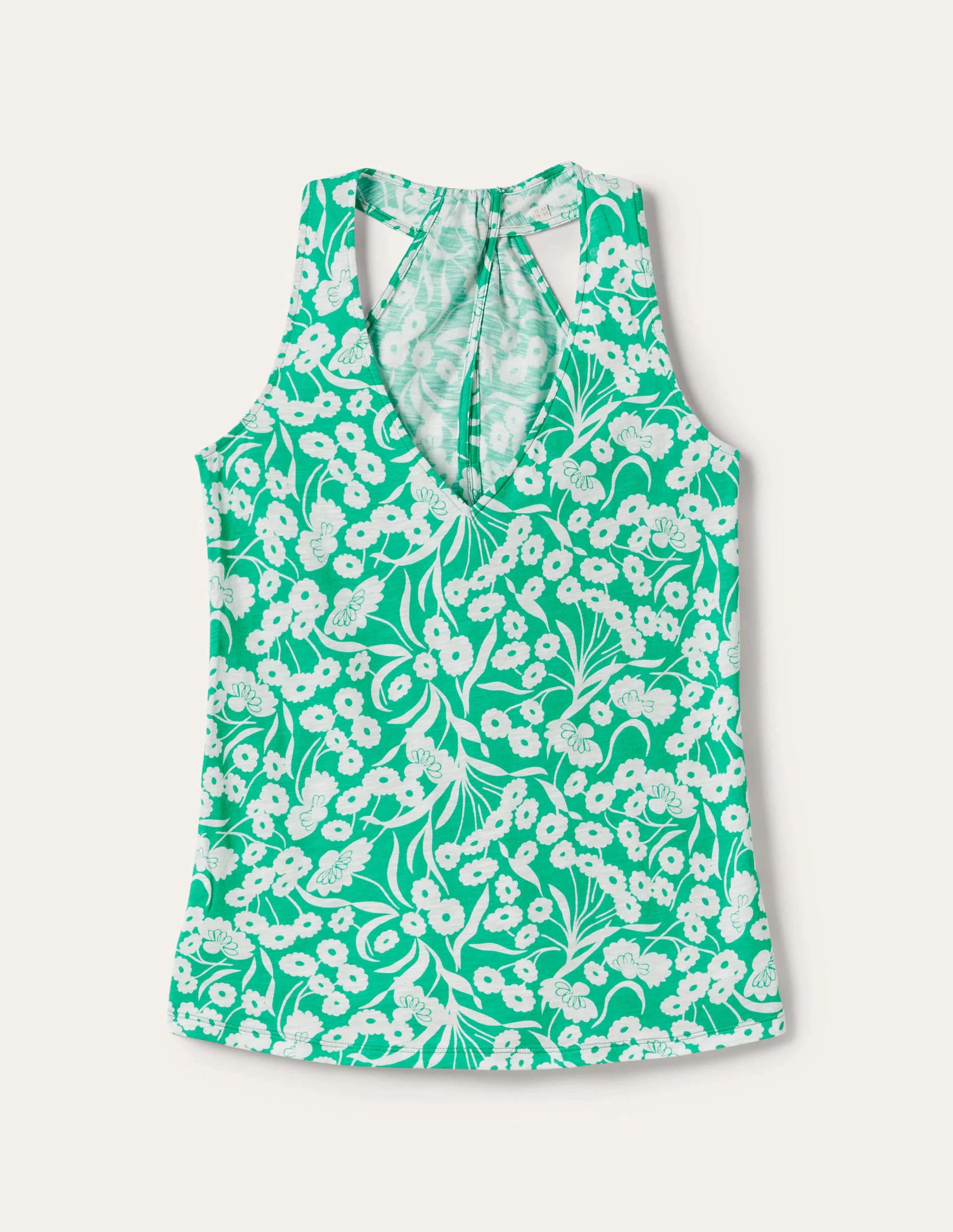 V-Neck Twist Back Jersey Top-Emerald, Floret Bud - Image 7