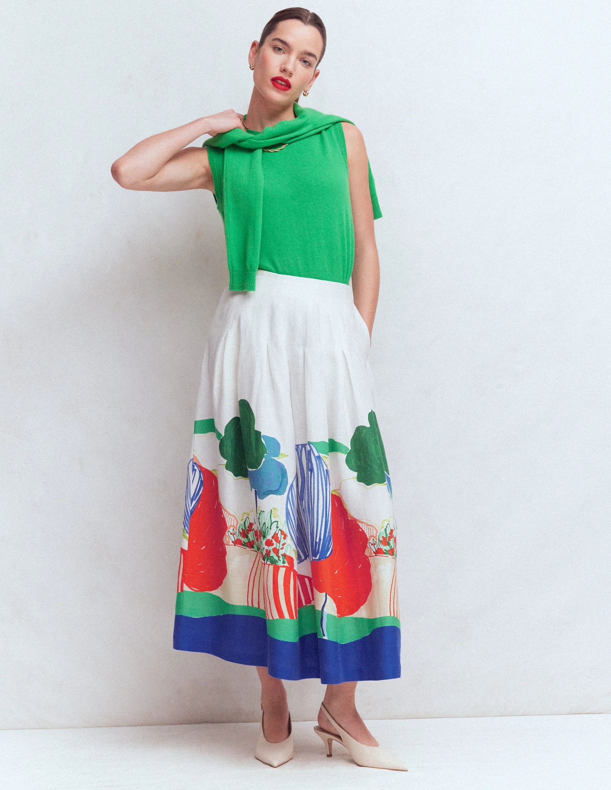 Valentina linen Skirt-Multi, Abstract Valley