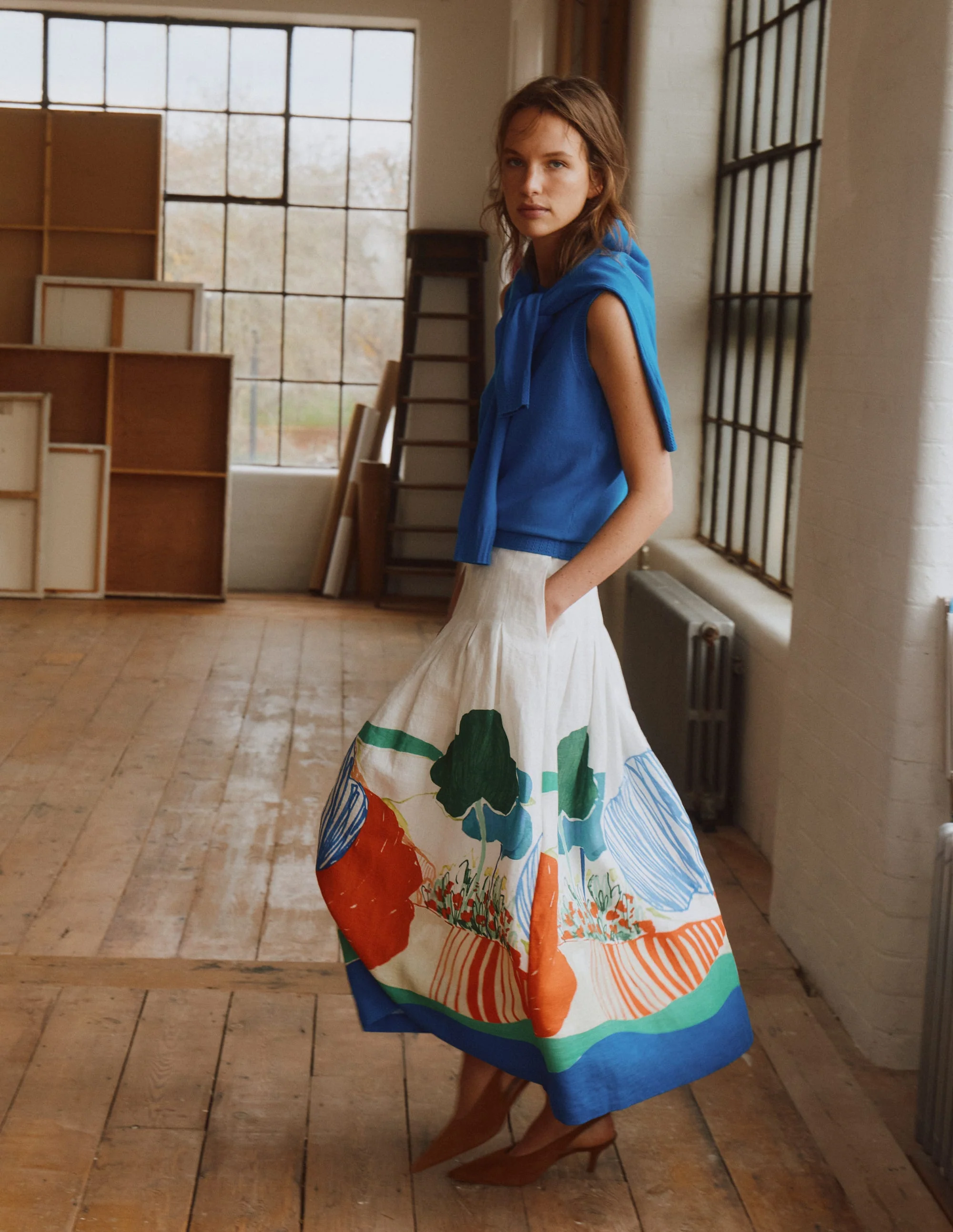 Valentina linen Skirt-Multi, Abstract Valley - Image 6