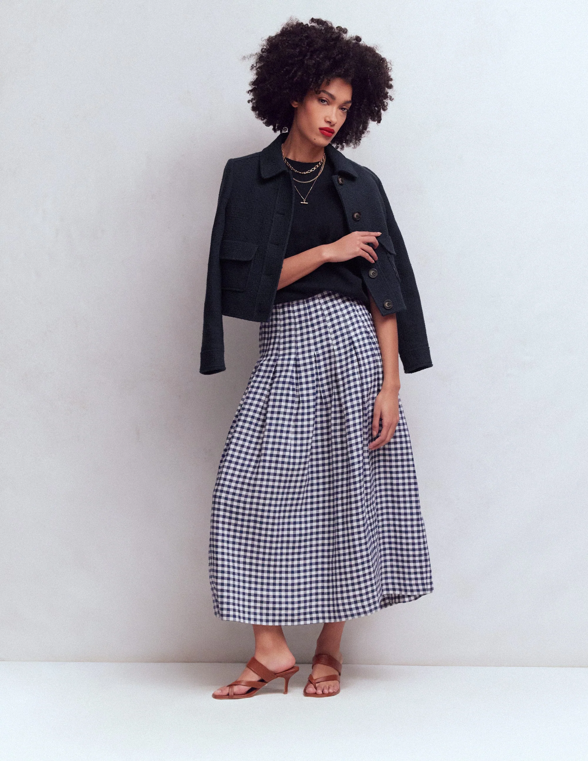 Valentina linen Skirt-Navy and White Check - Image 6
