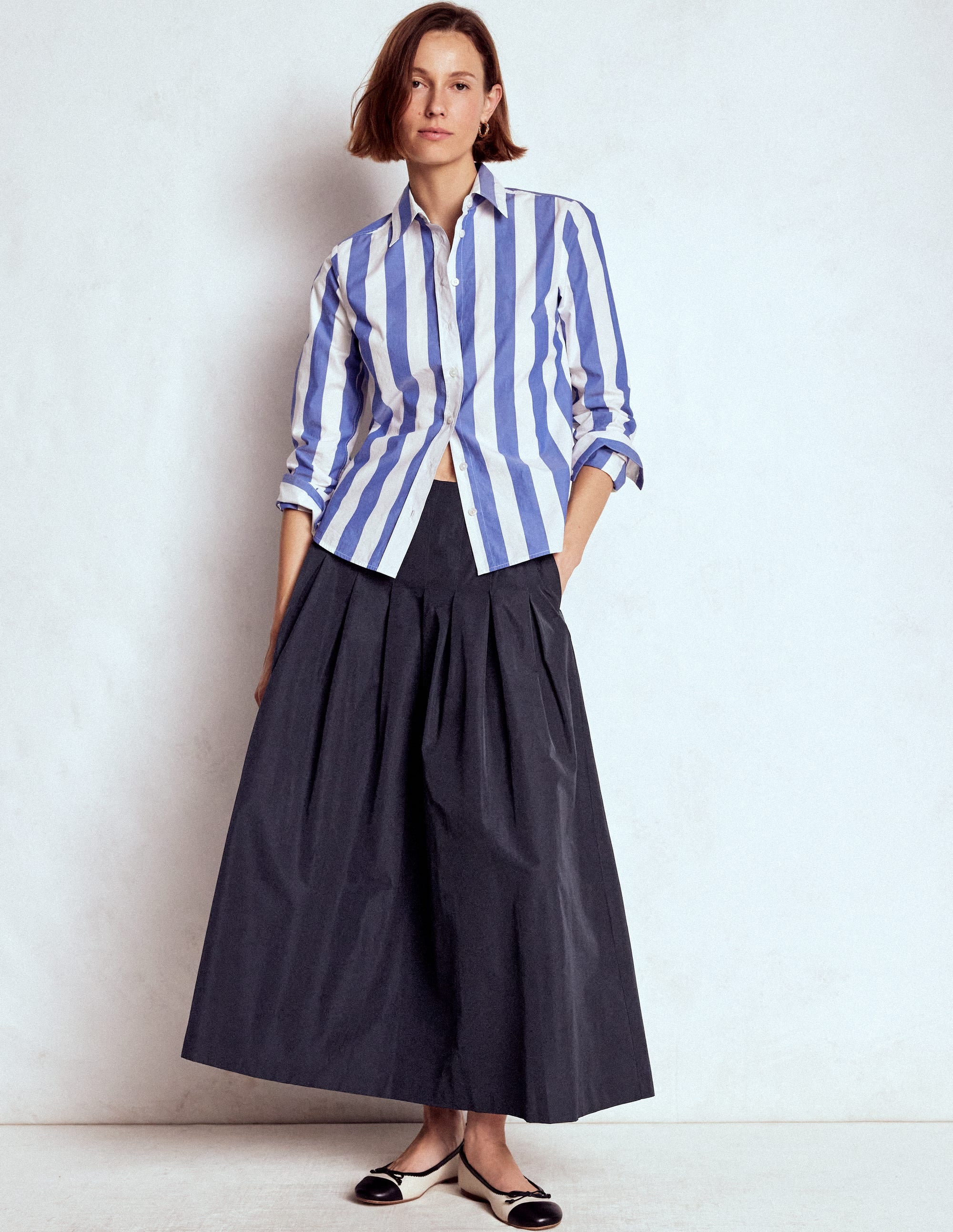 Valentina Taffeta Midi Skirt-Navy - Image 4