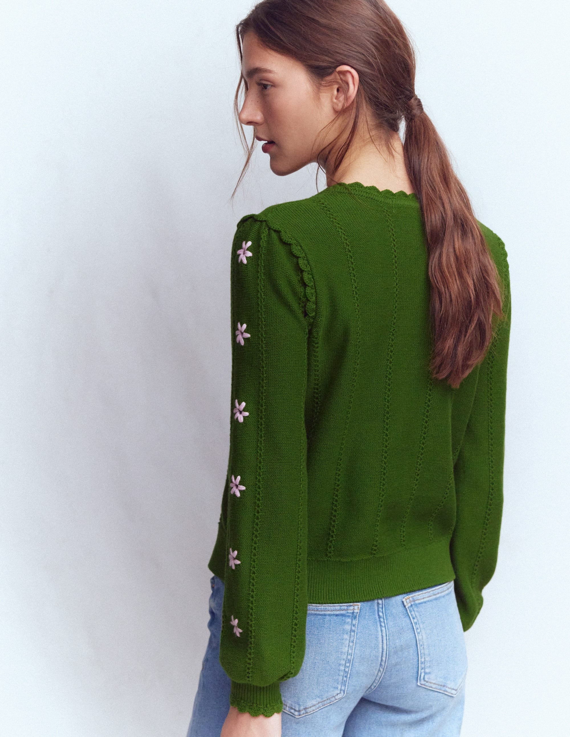 Valeria Crochet Trim Cardigan-Promenade Green , Embroidery - Image 3