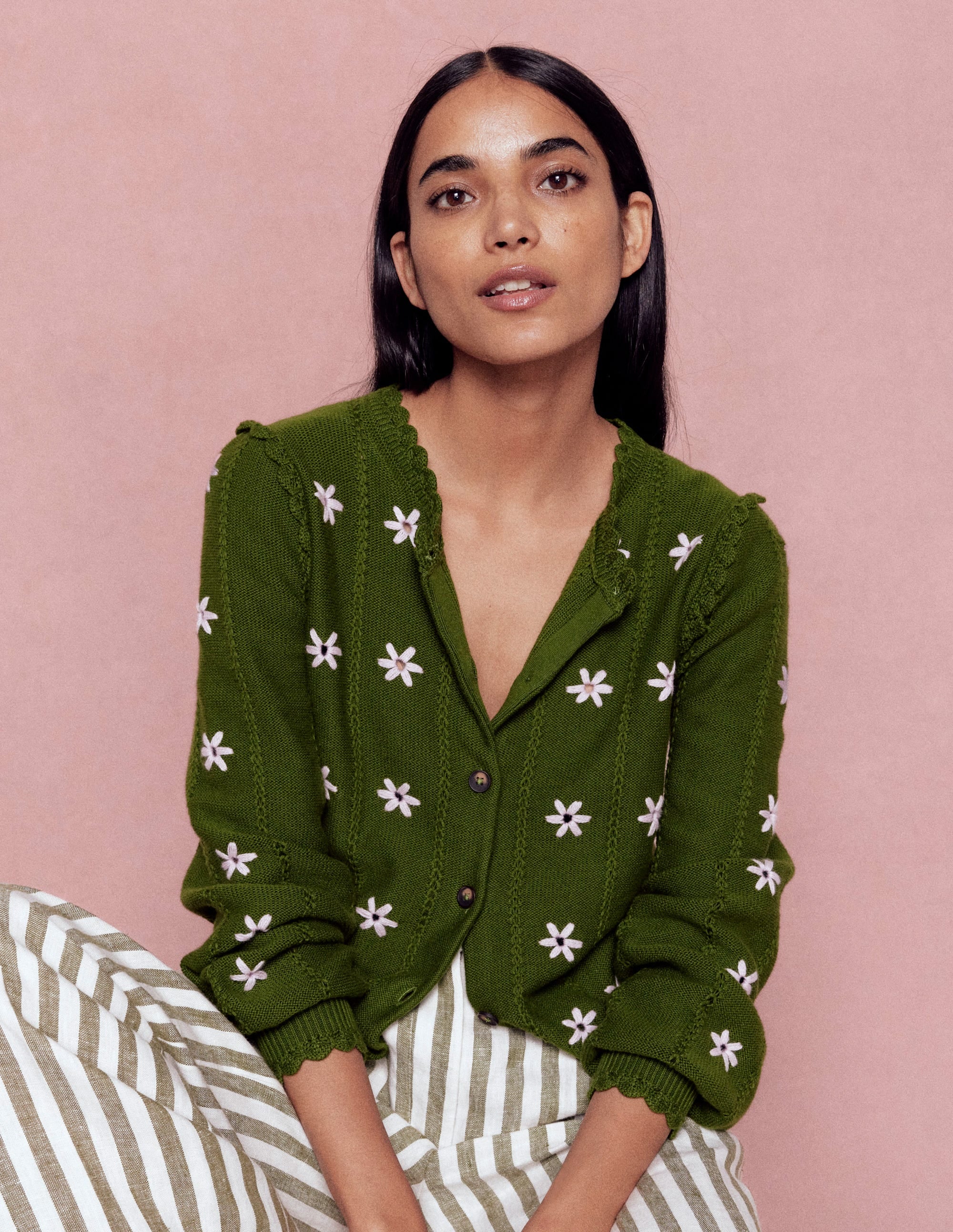 Valeria Crochet Trim Cardigan-Promenade Green , Embroidery - Image 4