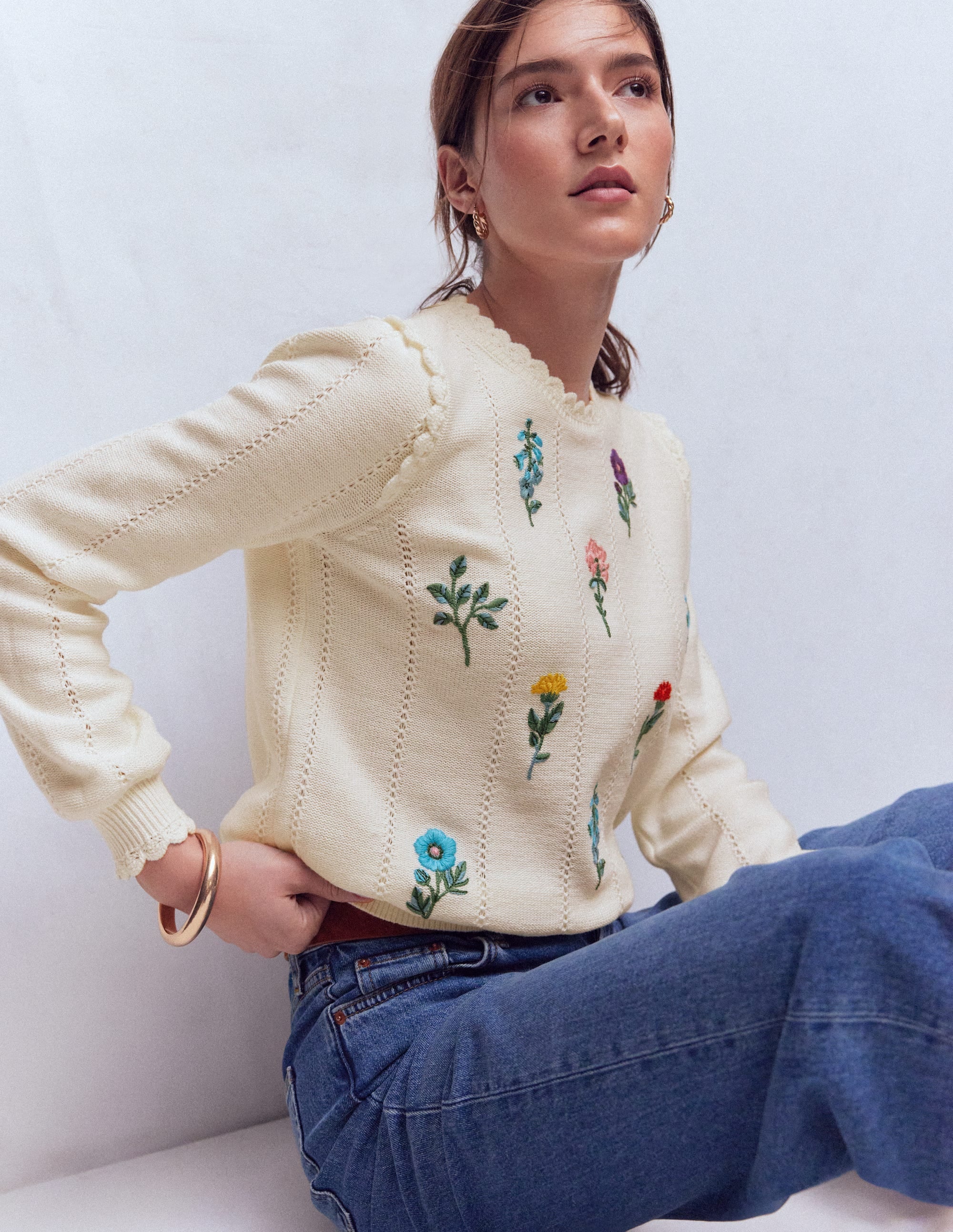 Valeria Crochet Trim Jumper-Warm Ivory , Embroidery - Image 2
