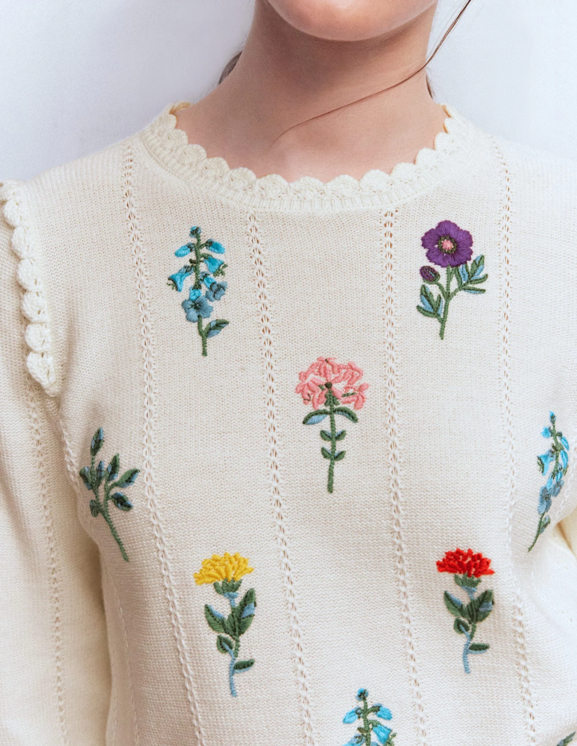 Valeria Crochet Trim Jumper-Warm Ivory , Embroidery - Image 3
