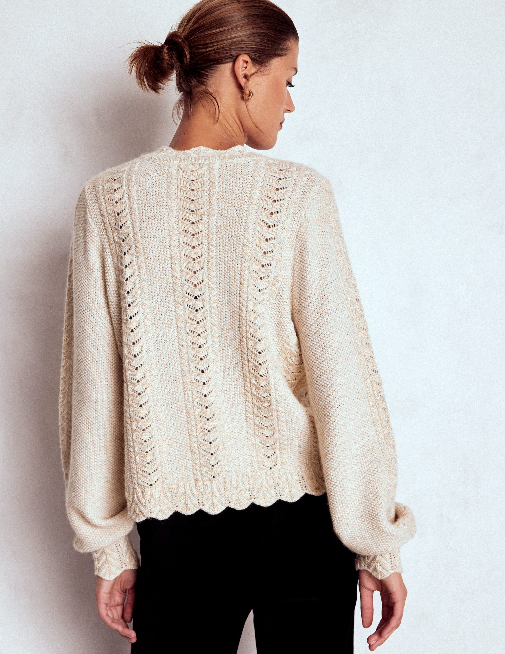 Velvet Bow Cable Cardigan-Gold Sparkle - Image 3