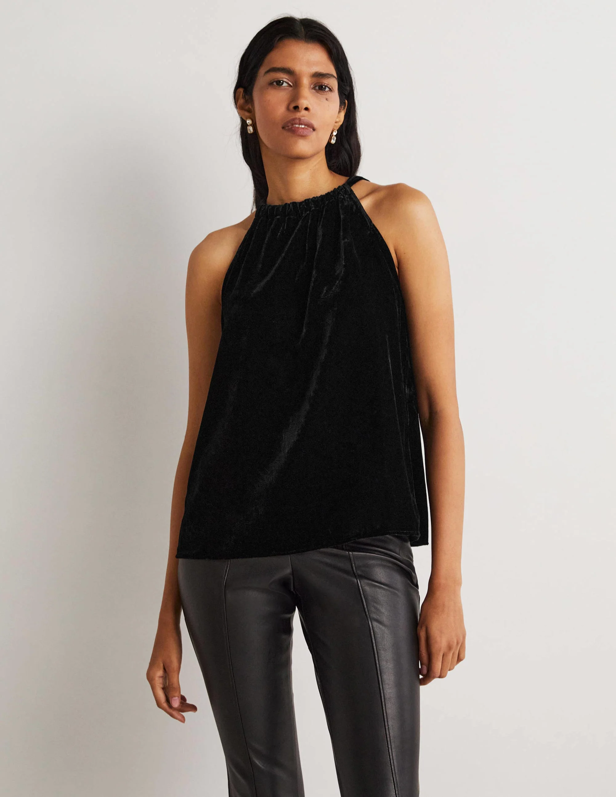 Velvet Halterneck Top-Black