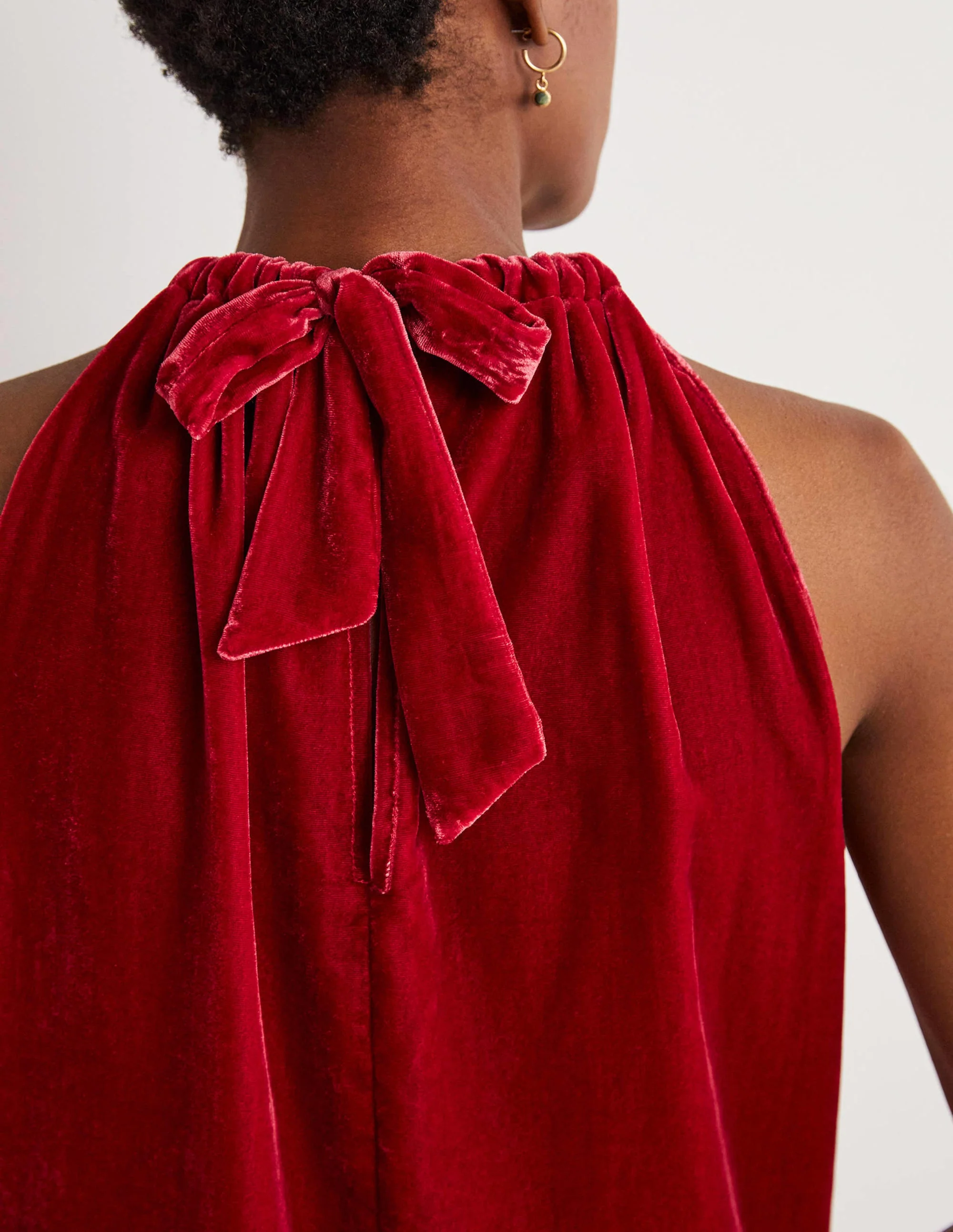 Velvet Halterneck Top-Poinsettia Red - Image 2