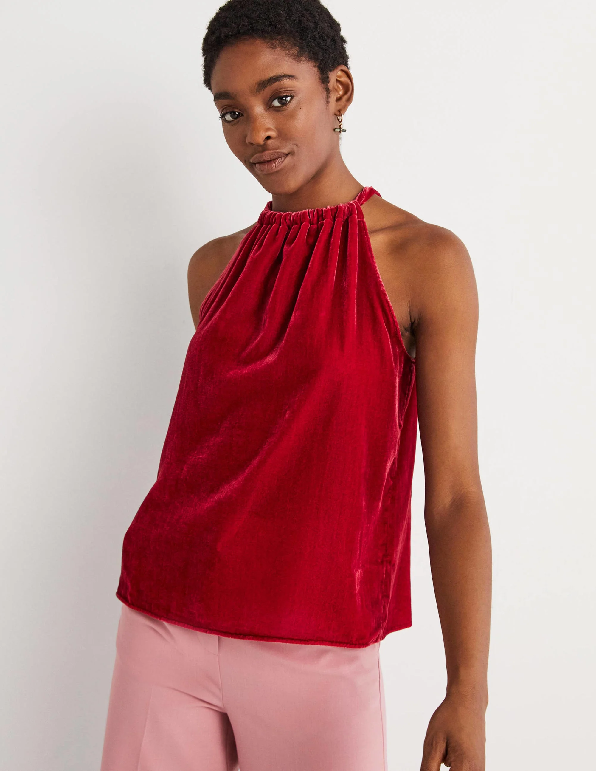 Velvet Halterneck Top-Poinsettia Red - Image 4