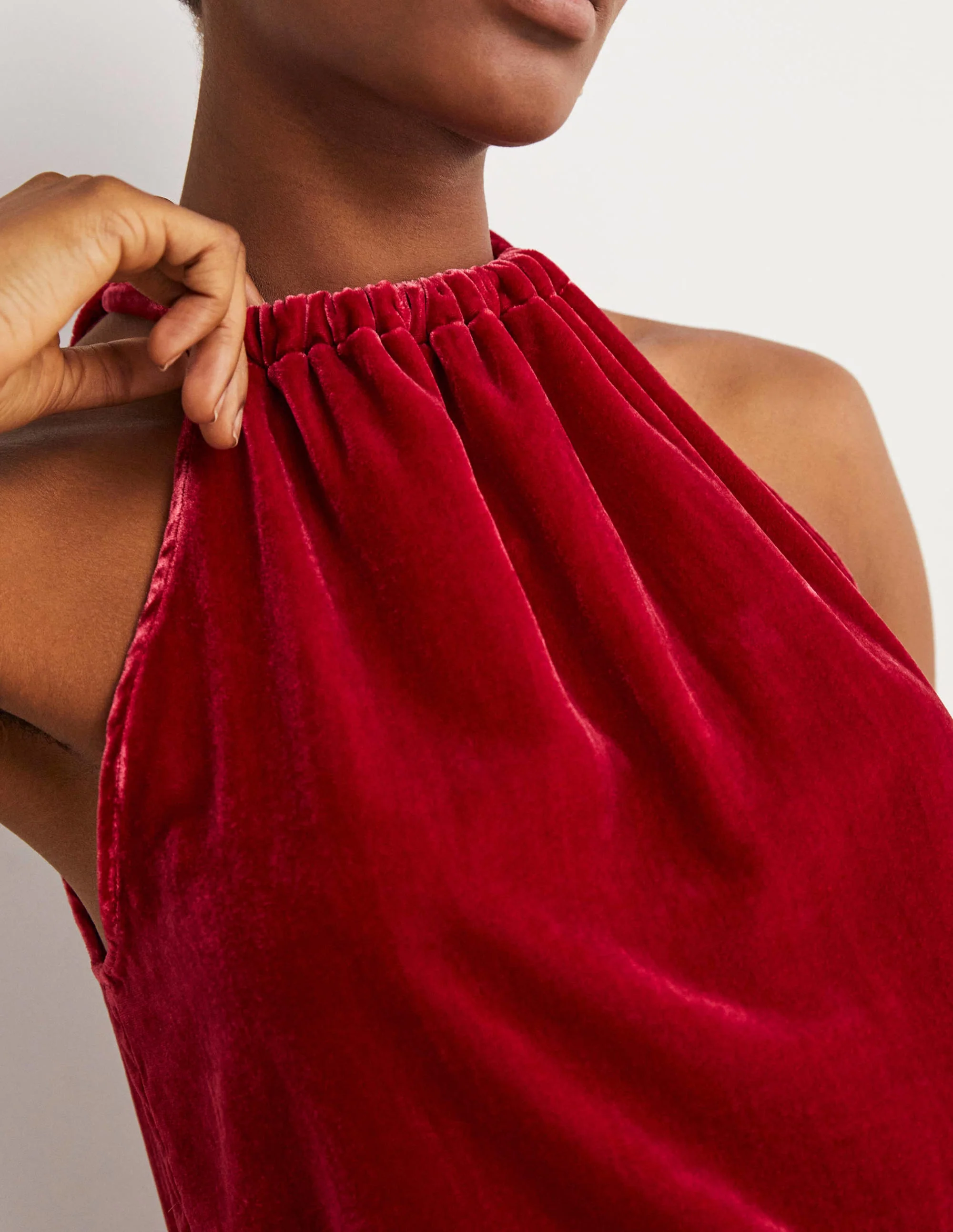Velvet Halterneck Top-Poinsettia Red - Image 5