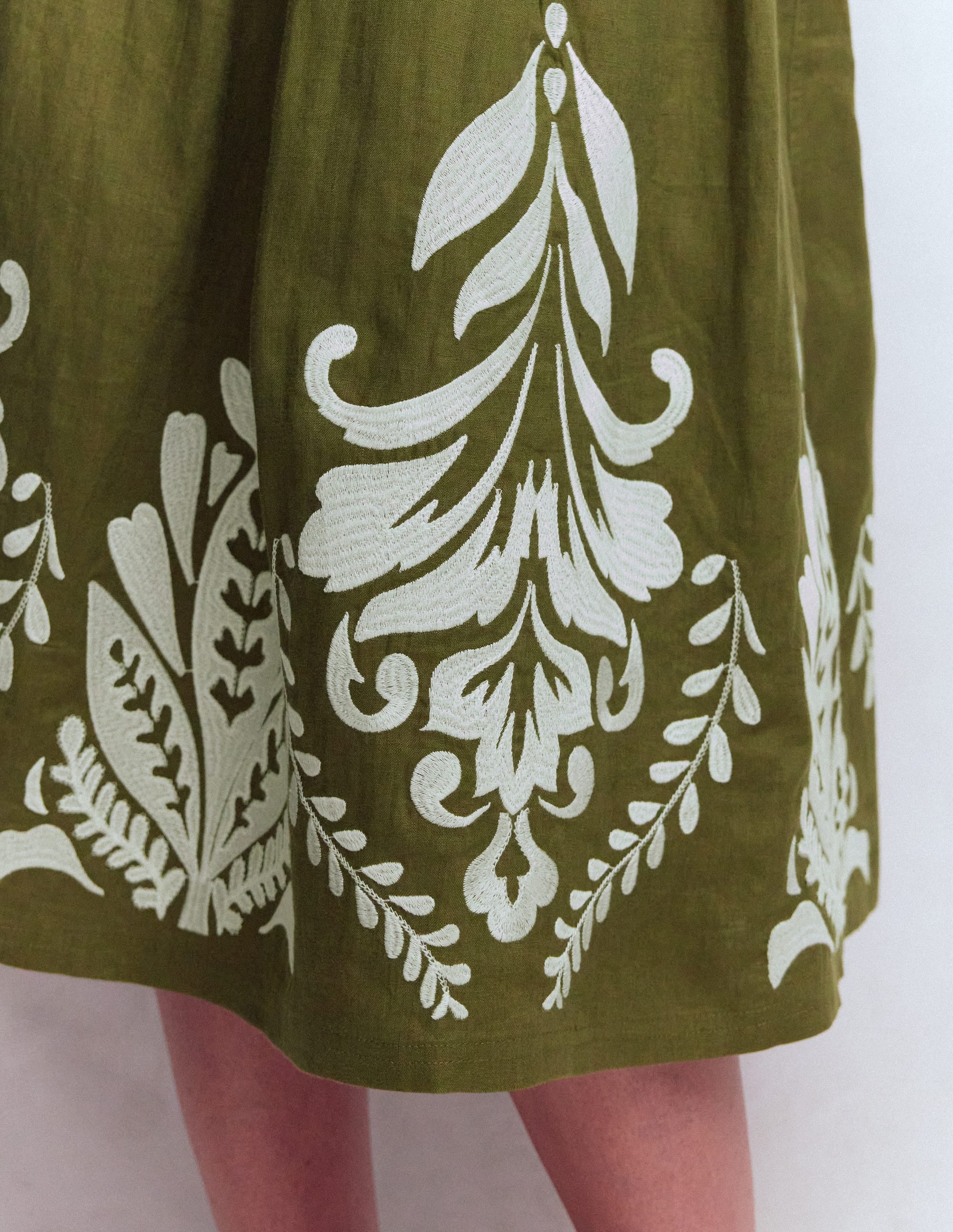 Verity Linen Midi Skirt-Woodland Green Embroidery - Image 3