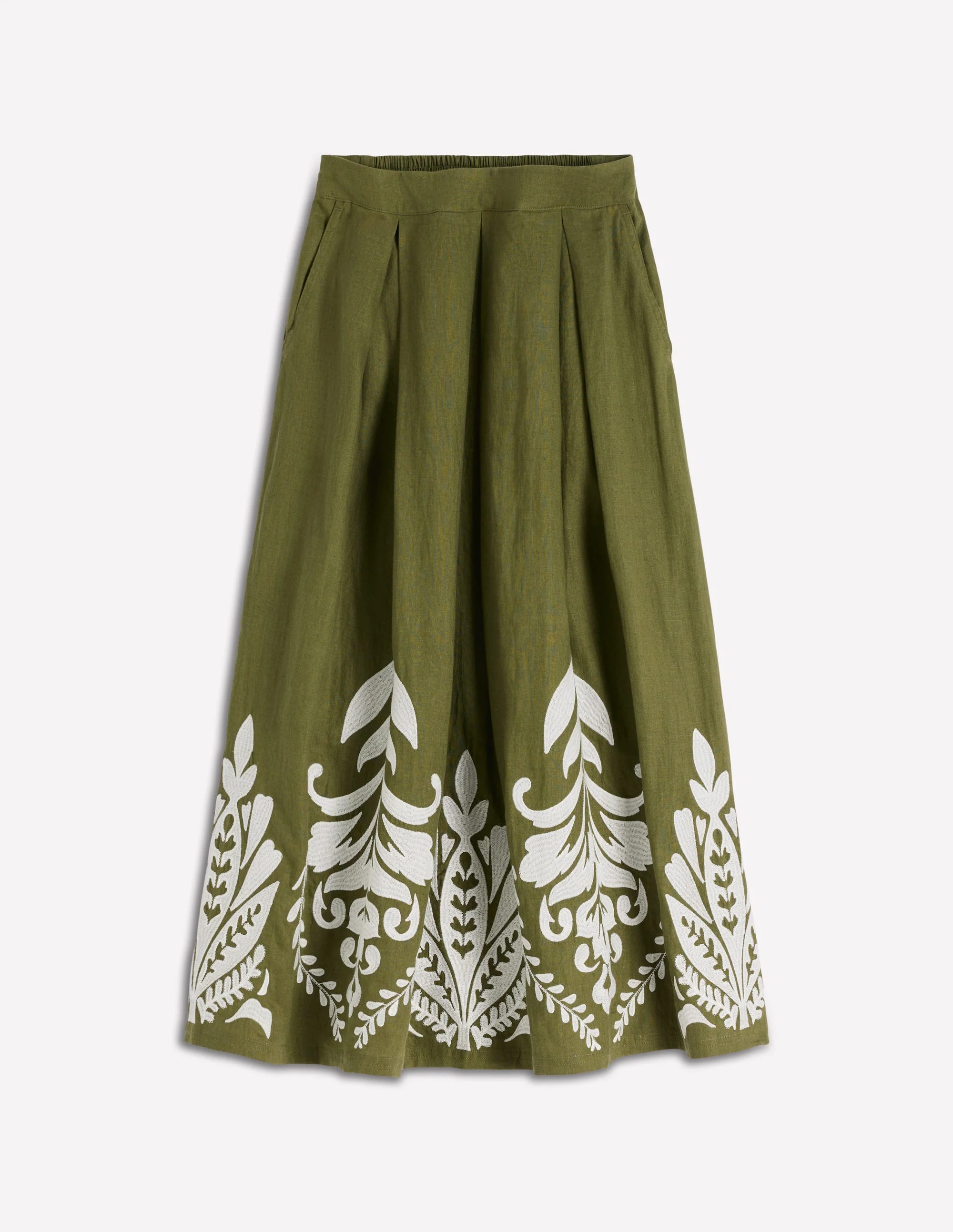Verity Linen Midi Skirt-Woodland Green Embroidery - Image 7