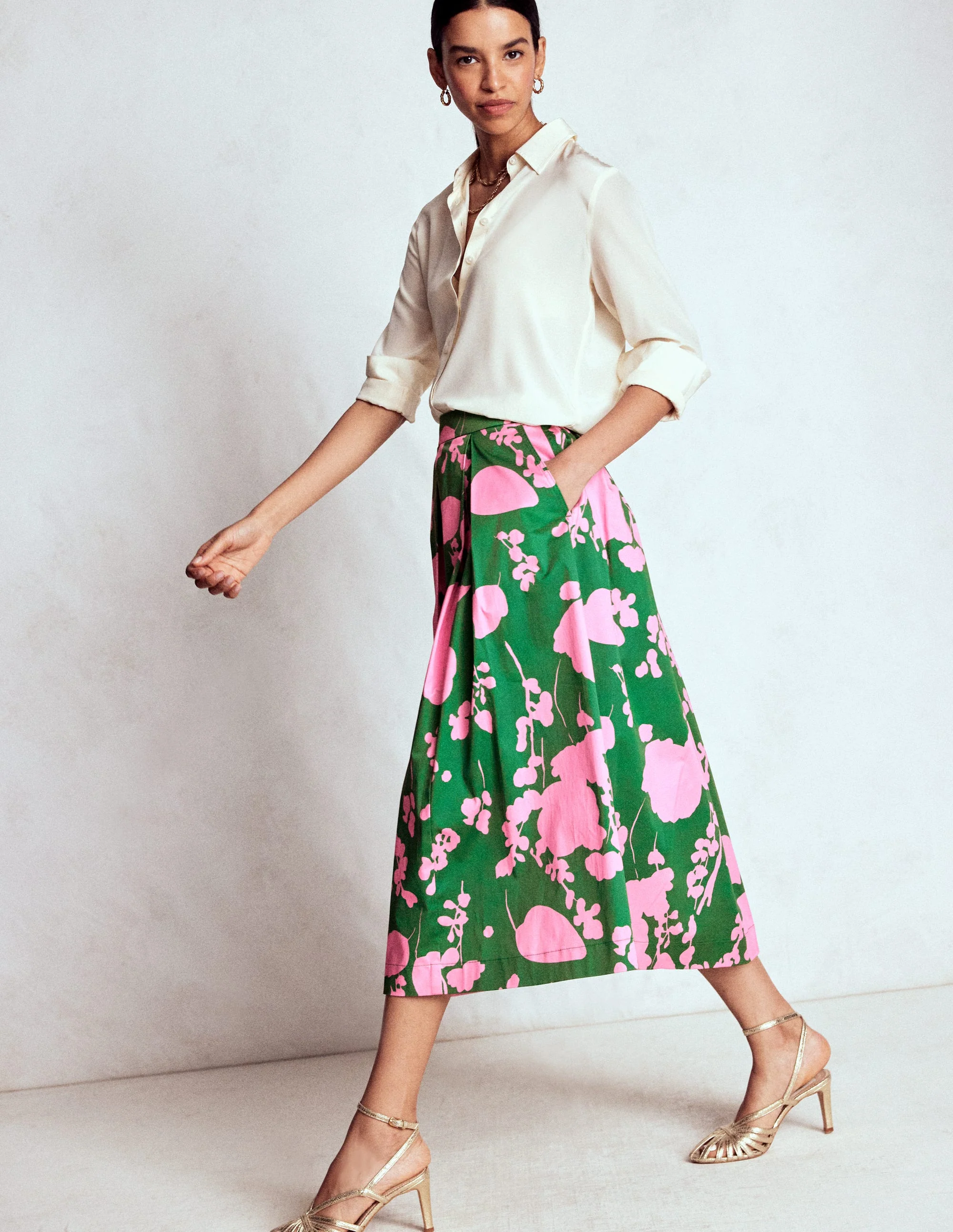 Verity Sateen Skirt-Amazon, Dainty Sprigs