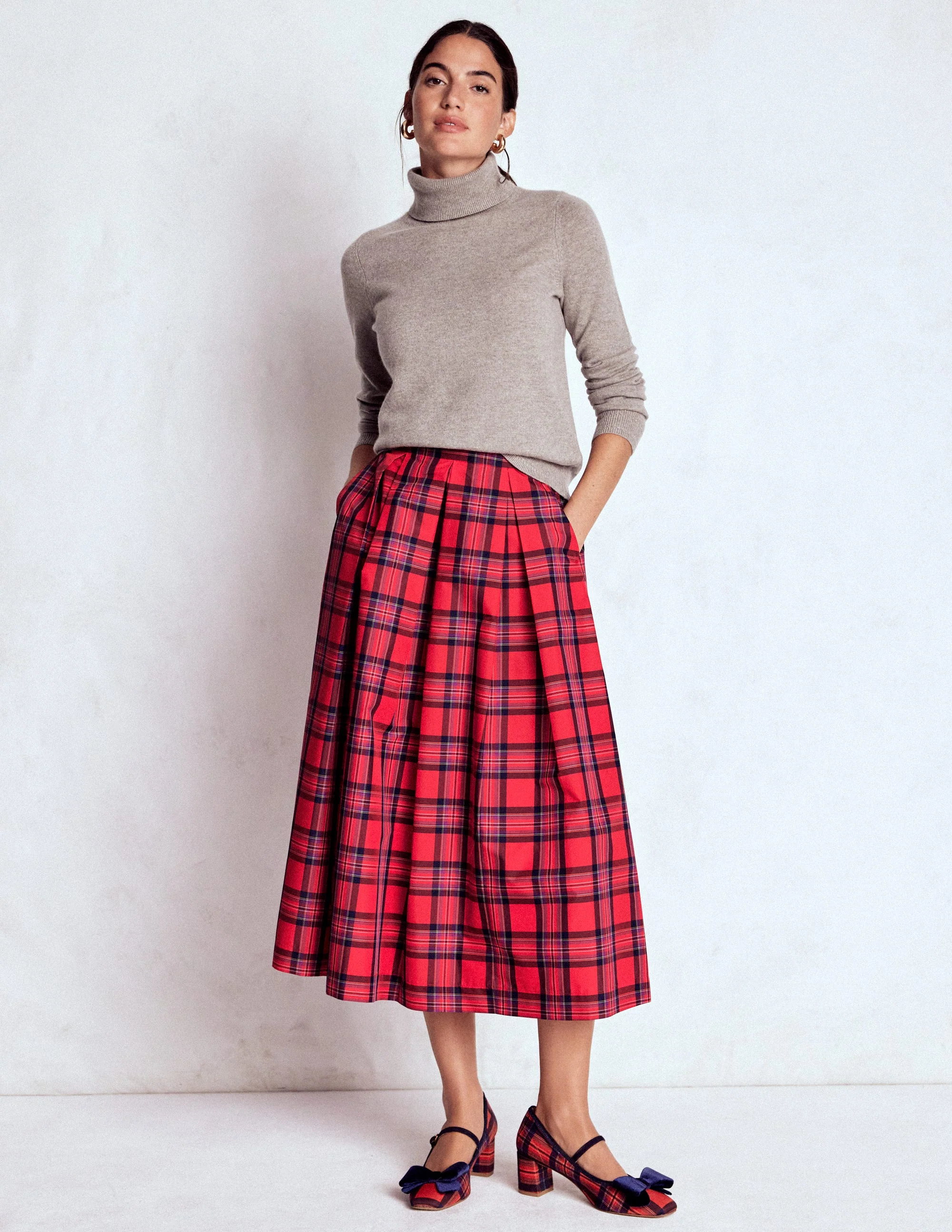 Verity Tartan Midi Skirt-Red, Navy & Purple Brand Check - Image 5
