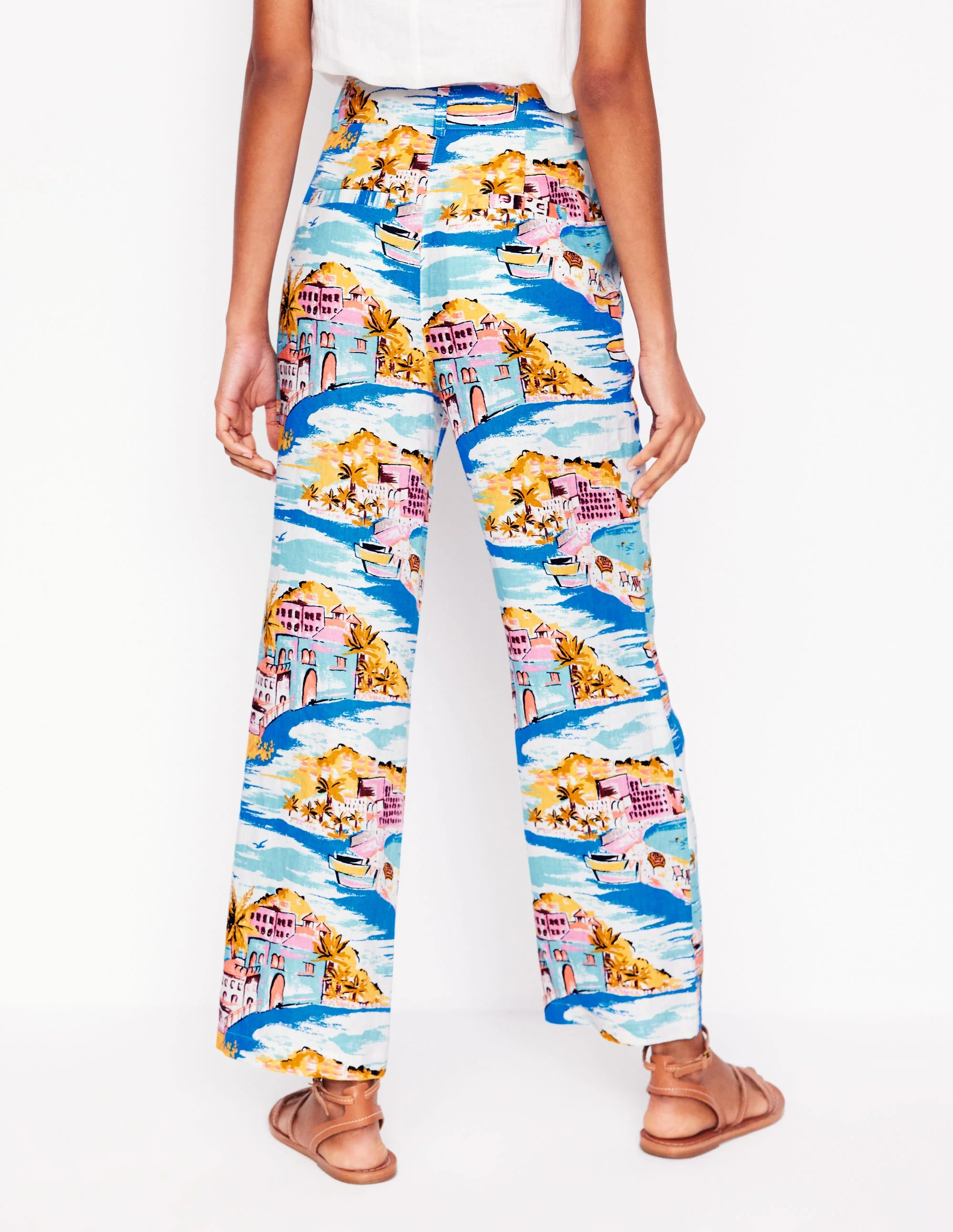 Westbourne Crop Linen Trousers-Multi, Paradise Bay - Image 4