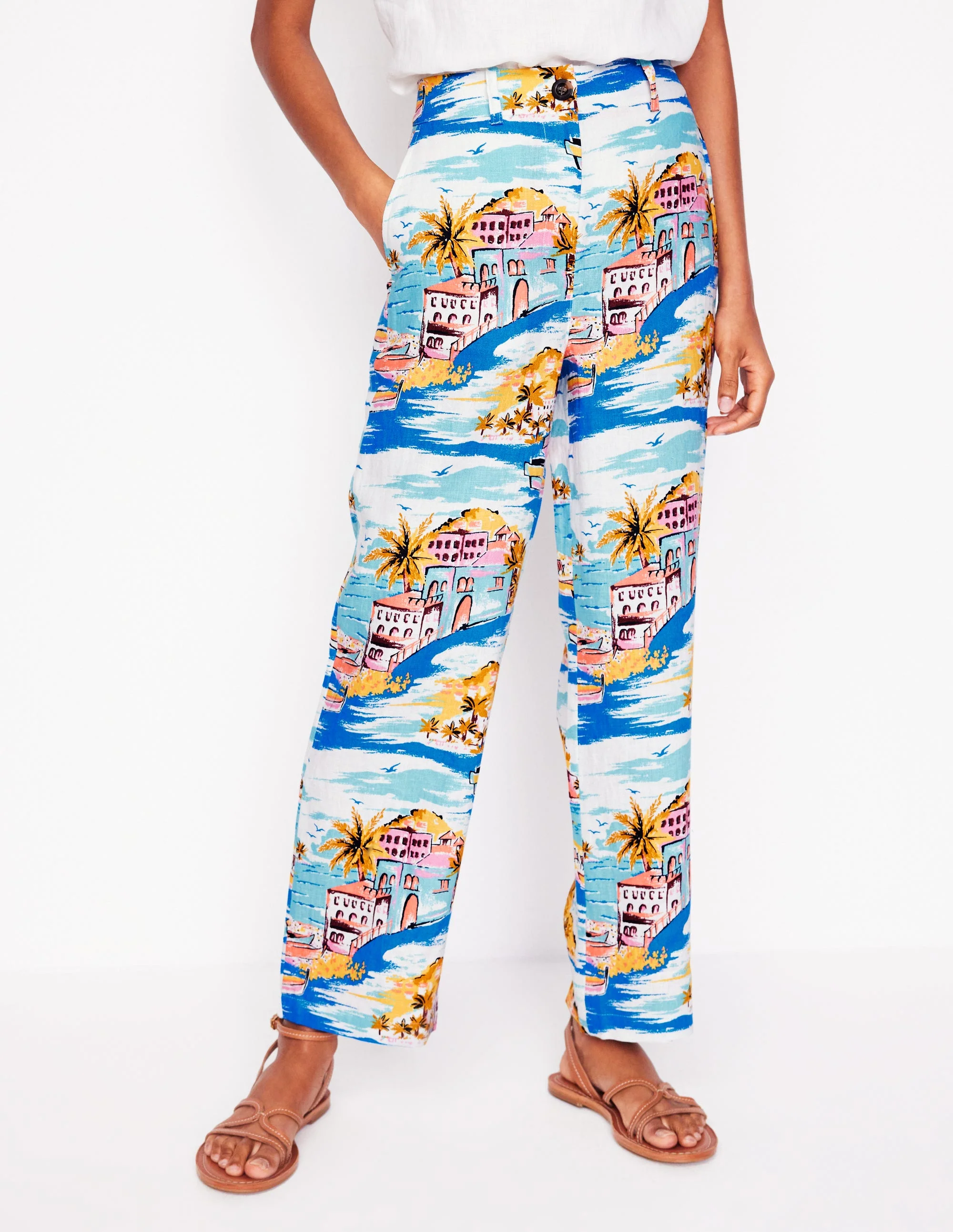 Westbourne Crop Linen Trousers-Multi, Paradise Bay - Image 5