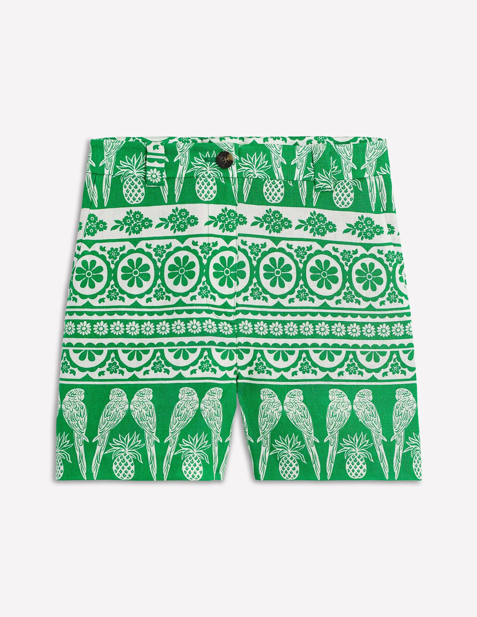 Westbourne Linen Shorts-Rich Emerald, Ornate Tropics - Image 6