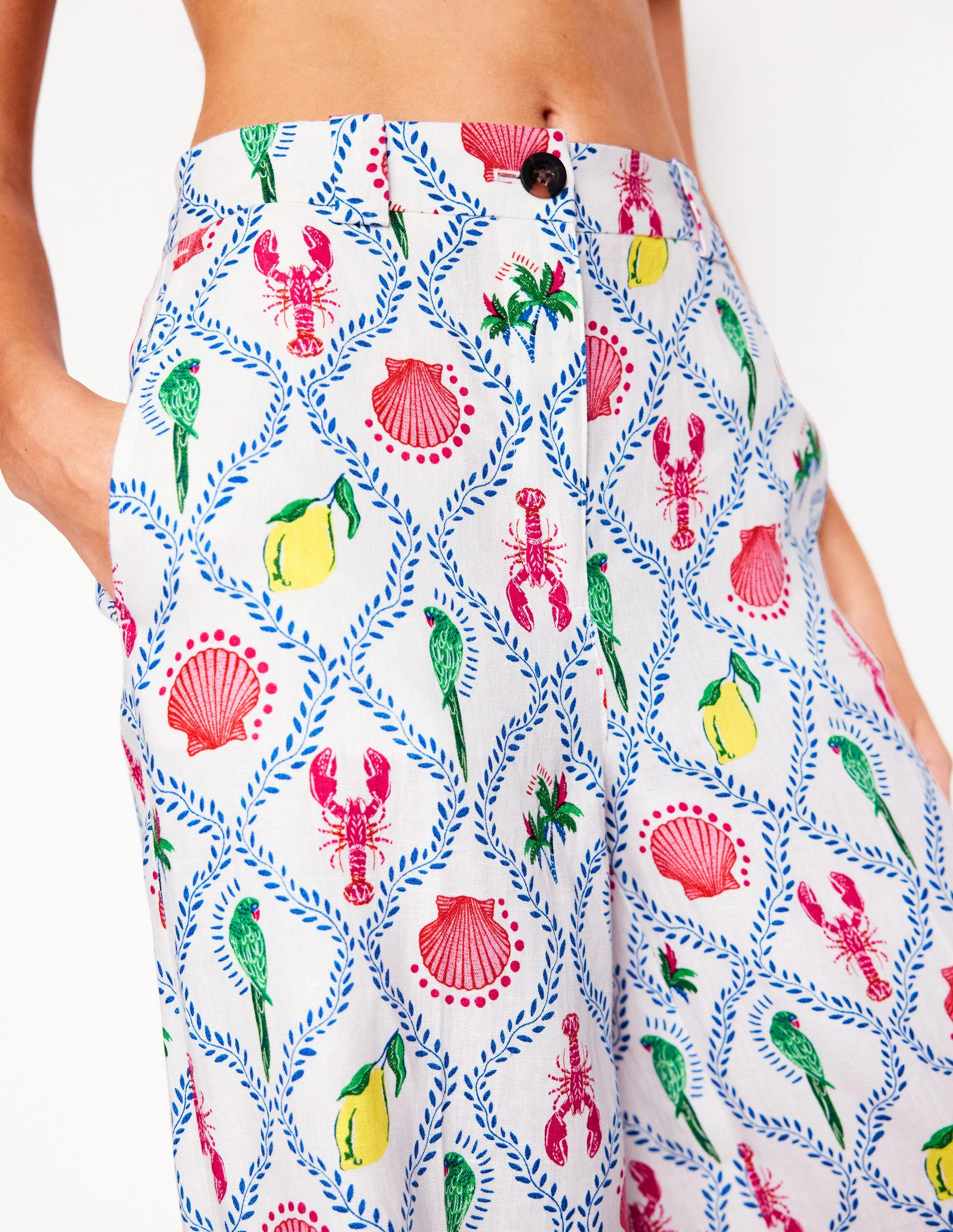 Westbourne Linen Trousers-Ivory, Tropical Bonanza Vine - Image 2