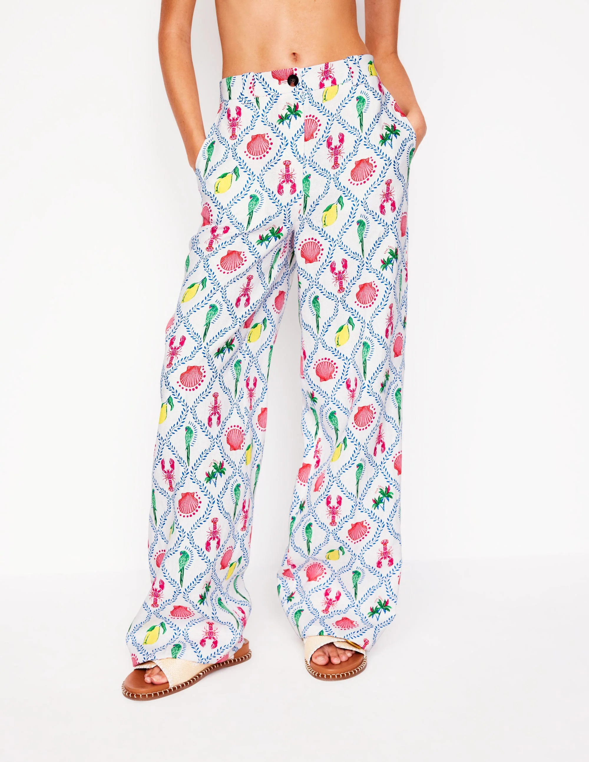 Westbourne Linen Trousers-Ivory, Tropical Bonanza Vine - Image 5