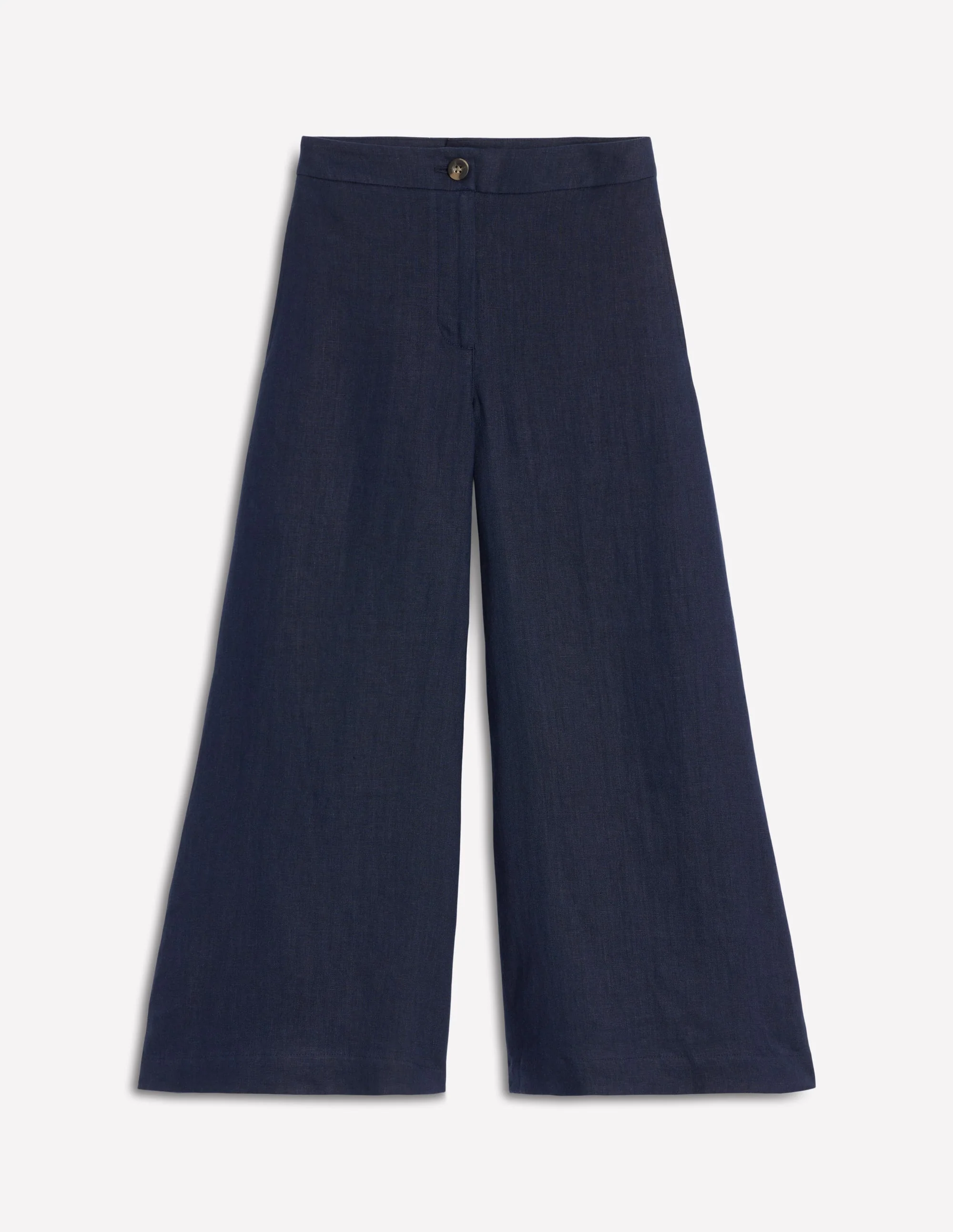 Wide Crop Linen Trousers-Navy - Image 6