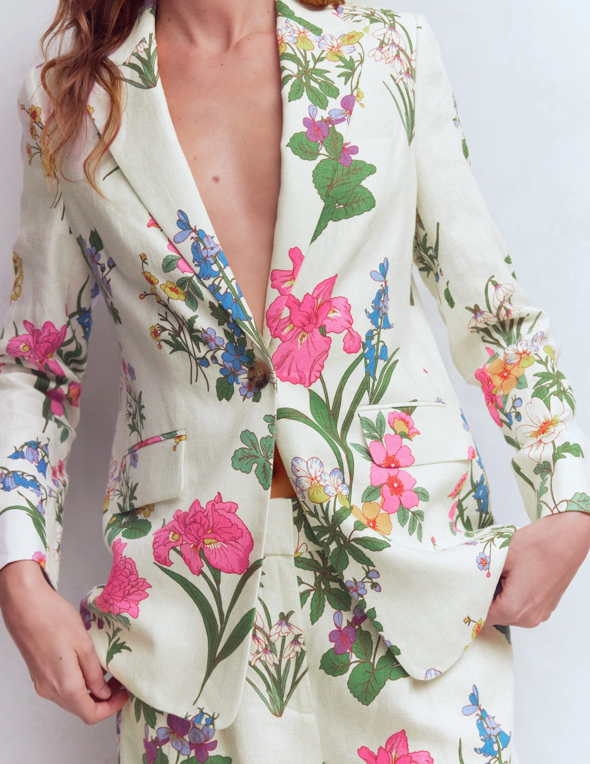 Woodbridge Linen Blazer-Ivory, Delicate Blossom - Image 2
