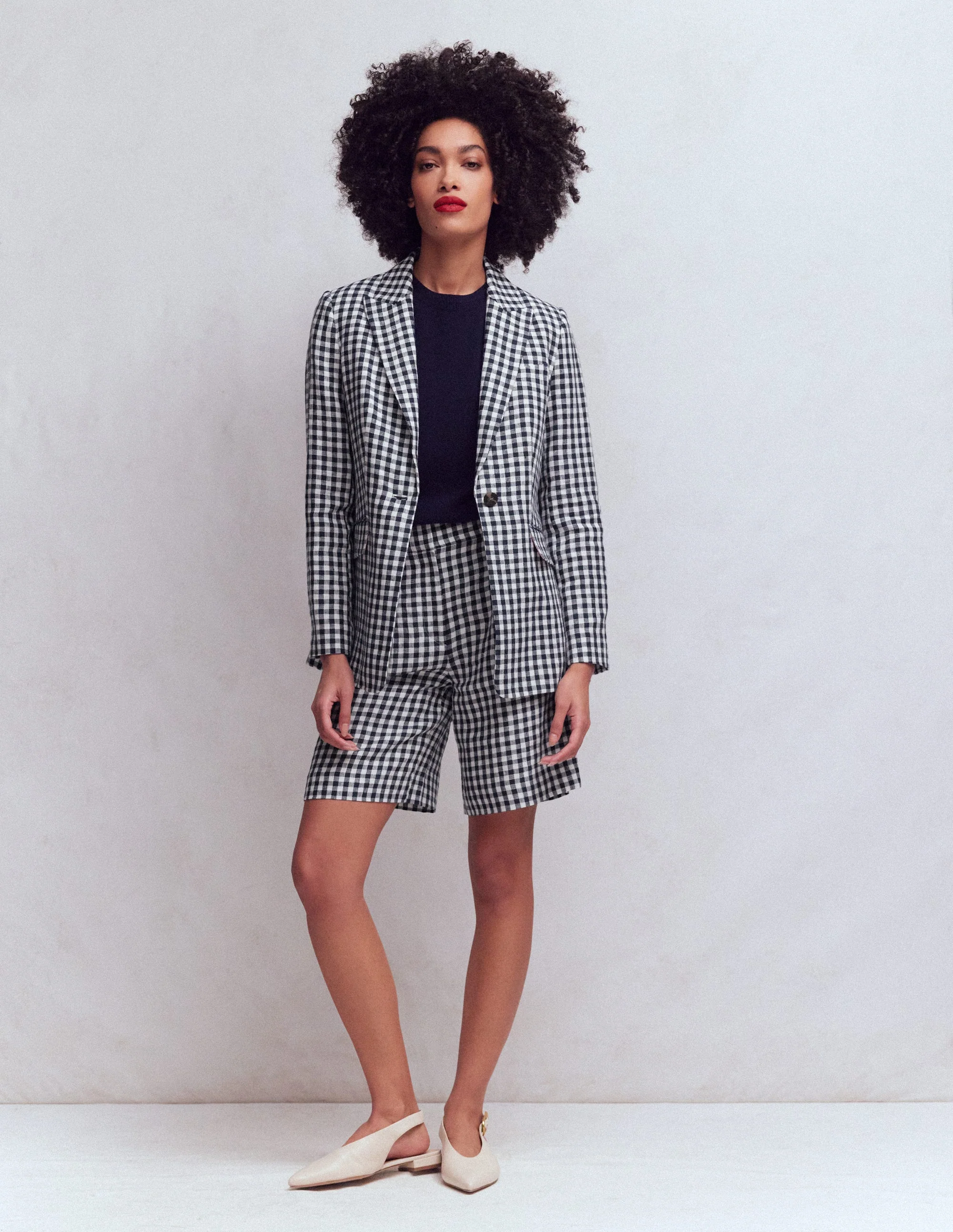 Woodbridge Linen Blazer-Navy & Ivory Gingham - Image 4