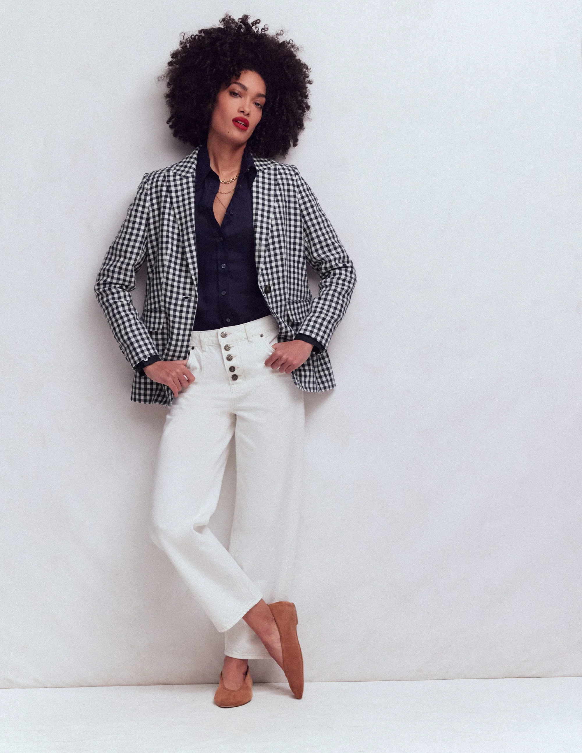Woodbridge Linen Blazer-Navy & Ivory Gingham - Image 5