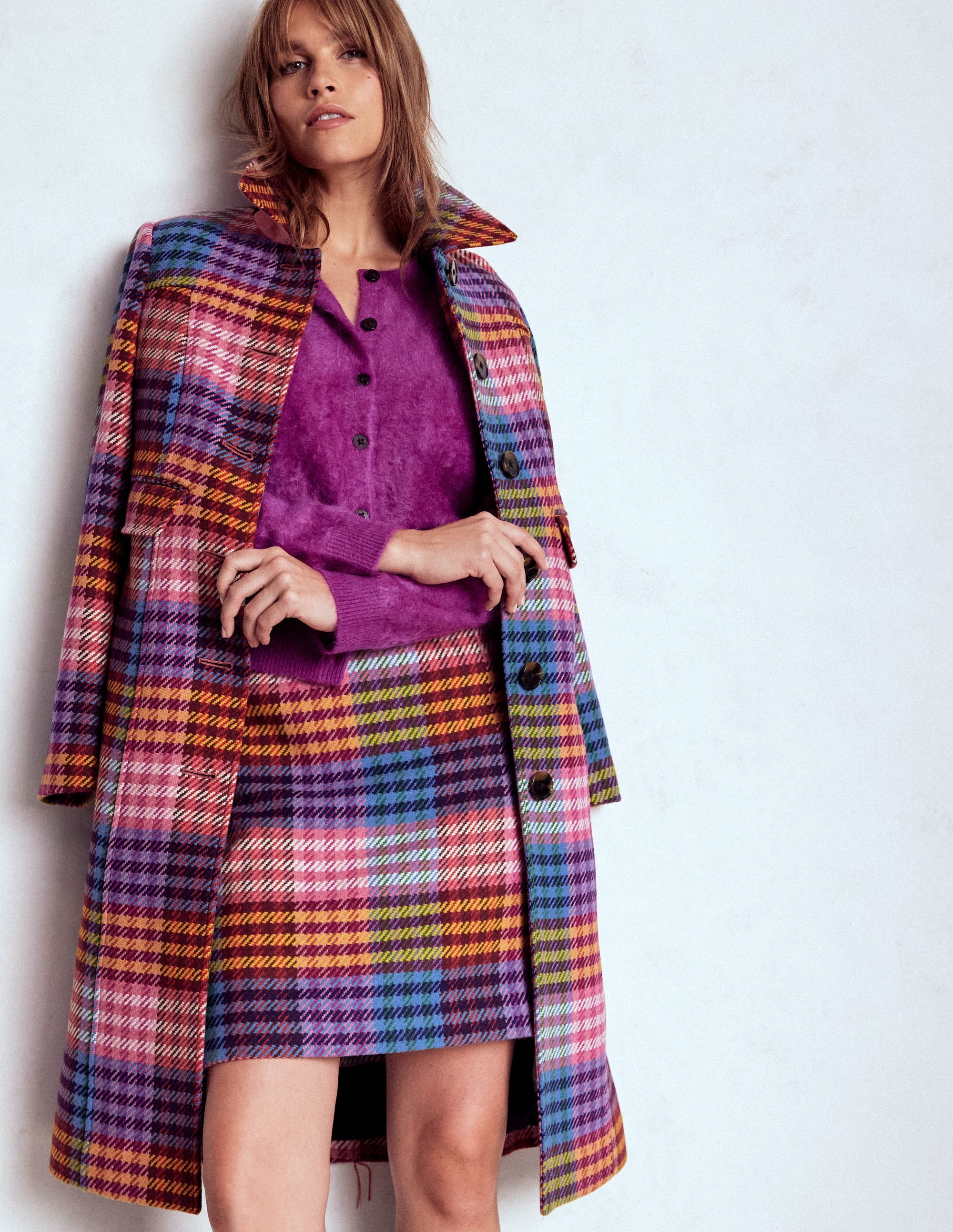 Wool A Line Mini Skirt-Rainbow Blanket MultiGingham