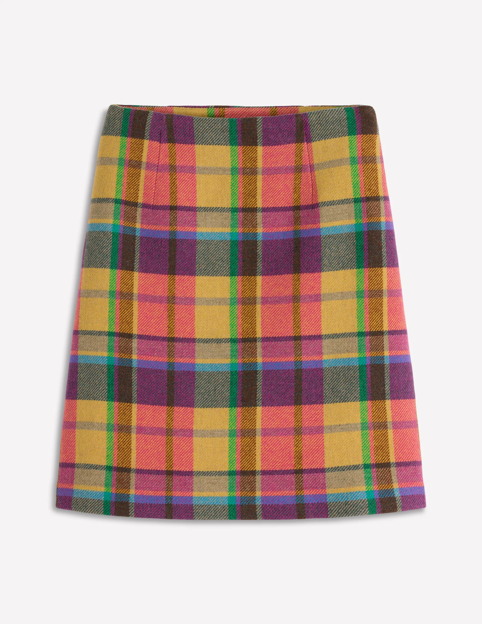 Wool A Line Mini Skirt-Yellow, Pink and Green Check - Image 7