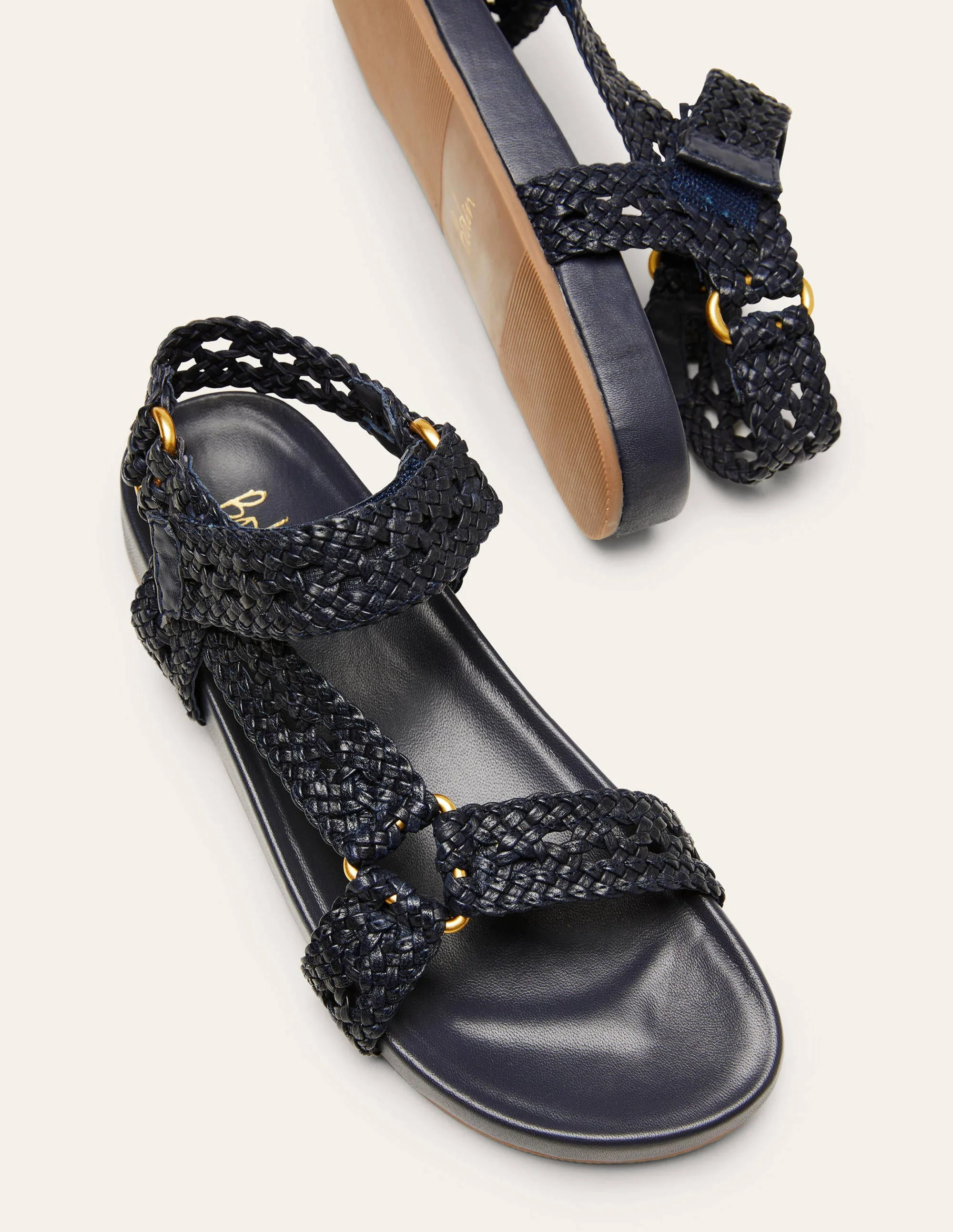 Woven Leather Sandals-Navy