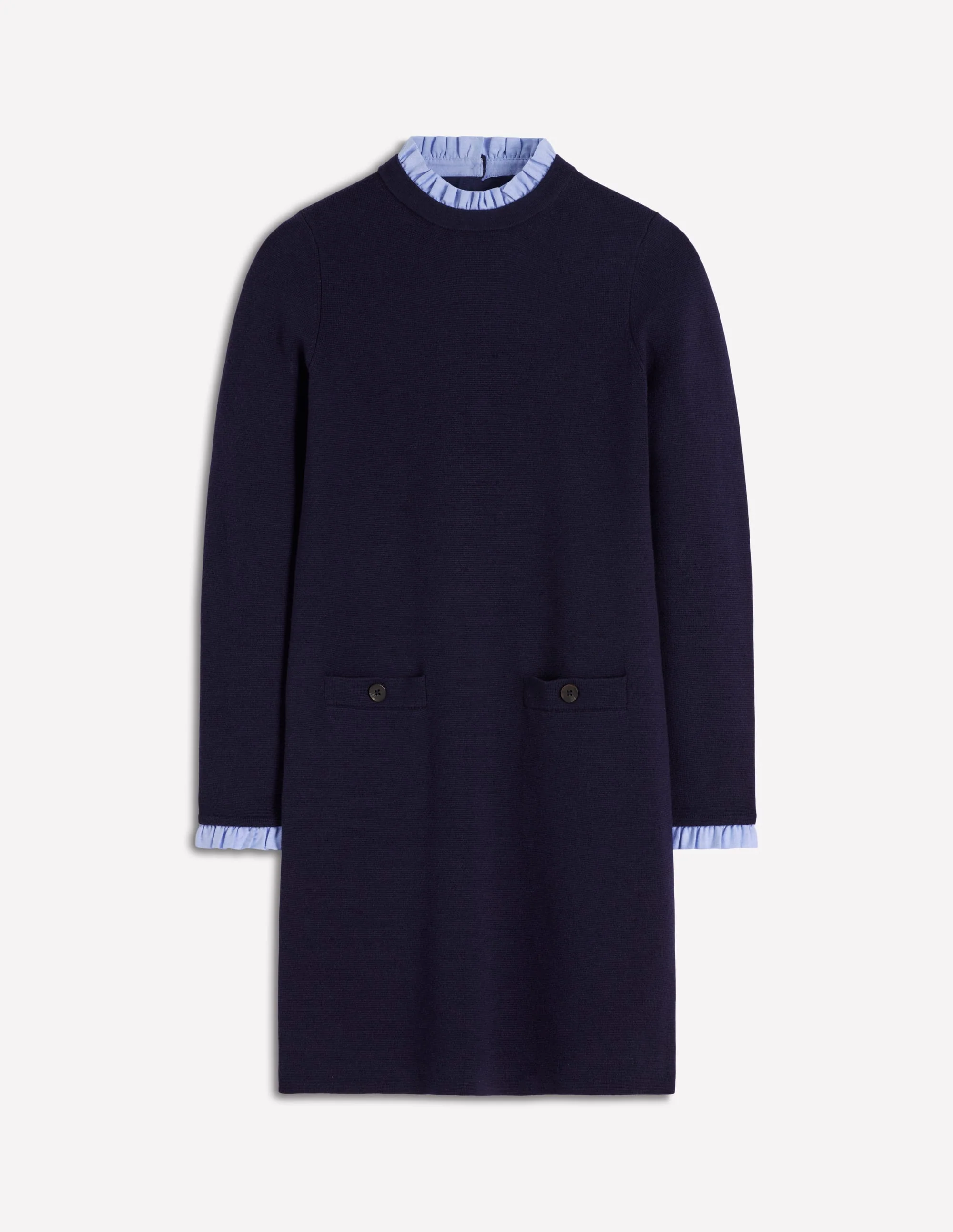 Woven Trim Knit Dress-Navy - Image 6