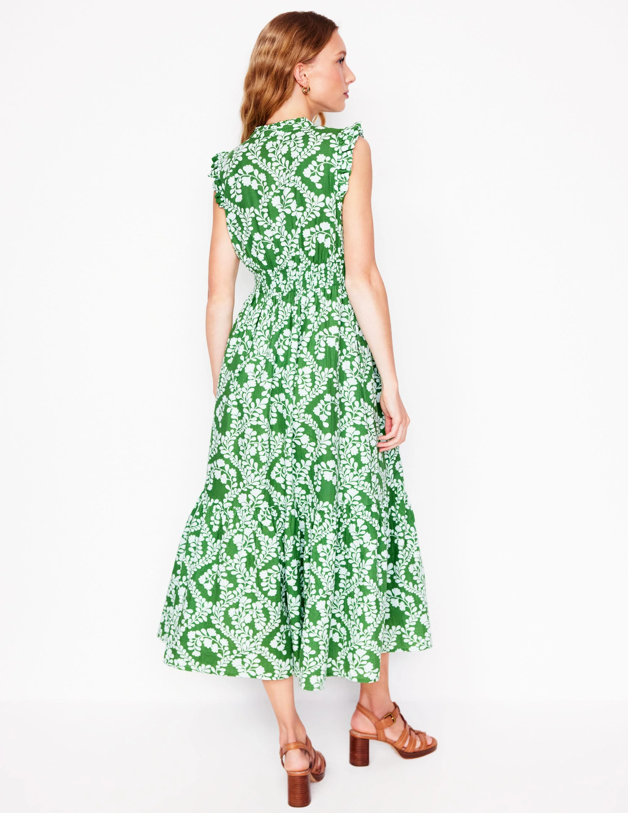 Wren Double Cloth Midi Dress-Paradise Green,Vine Silhouette - Image 3