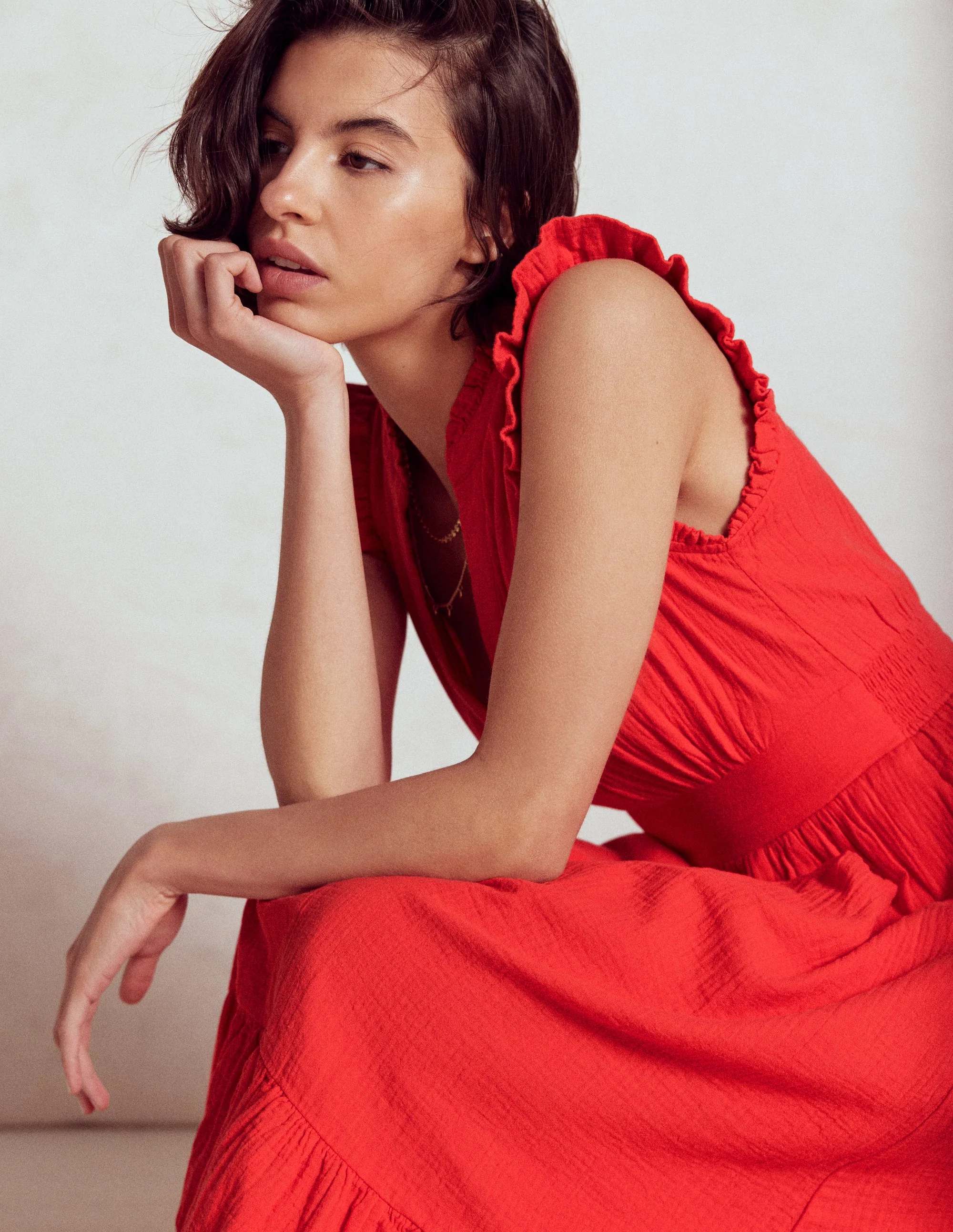 Wren Double Cloth Midi Dress-Strawberry Tart Red
