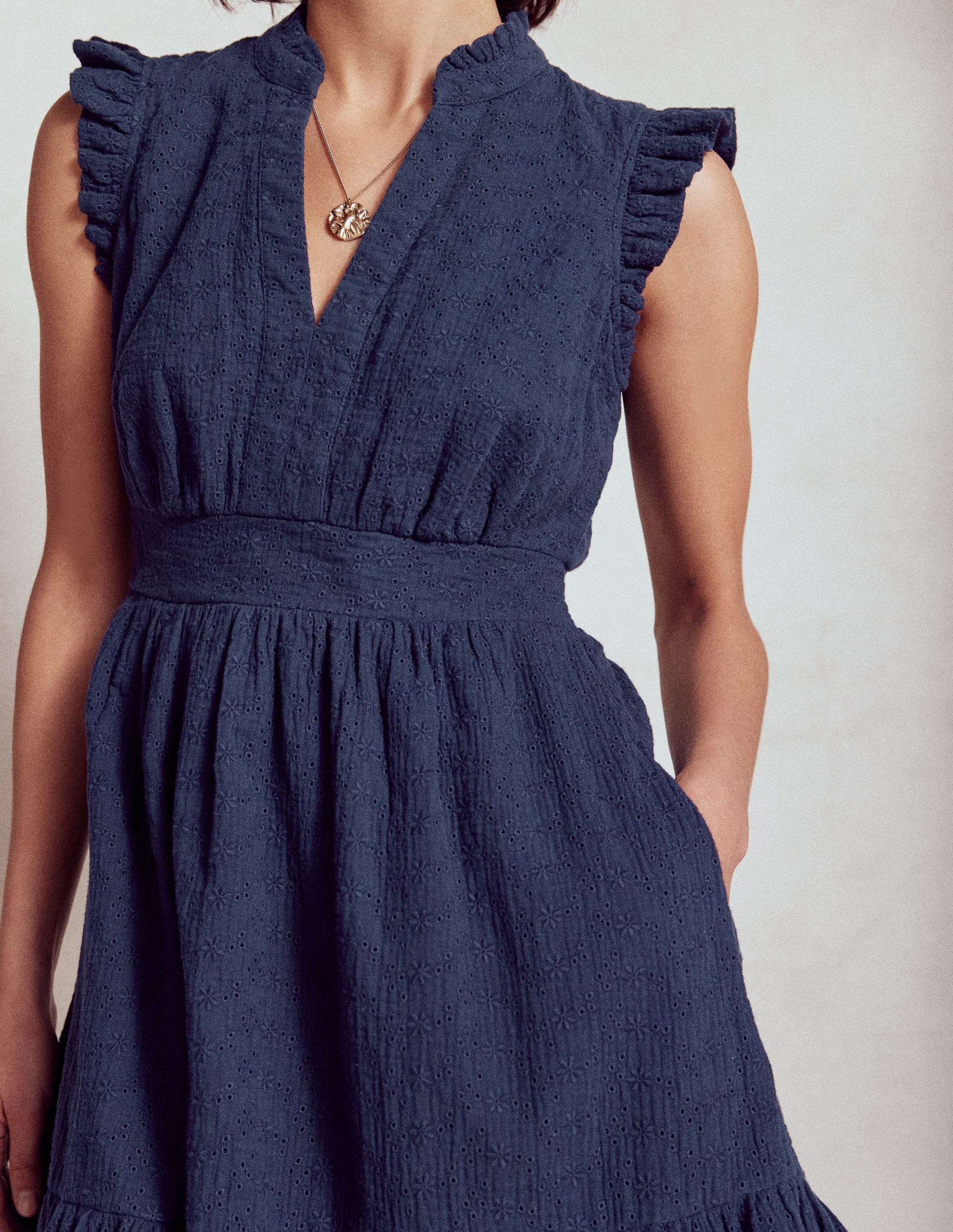 Wren Double Cloth Short Dress-Navy - Image 2