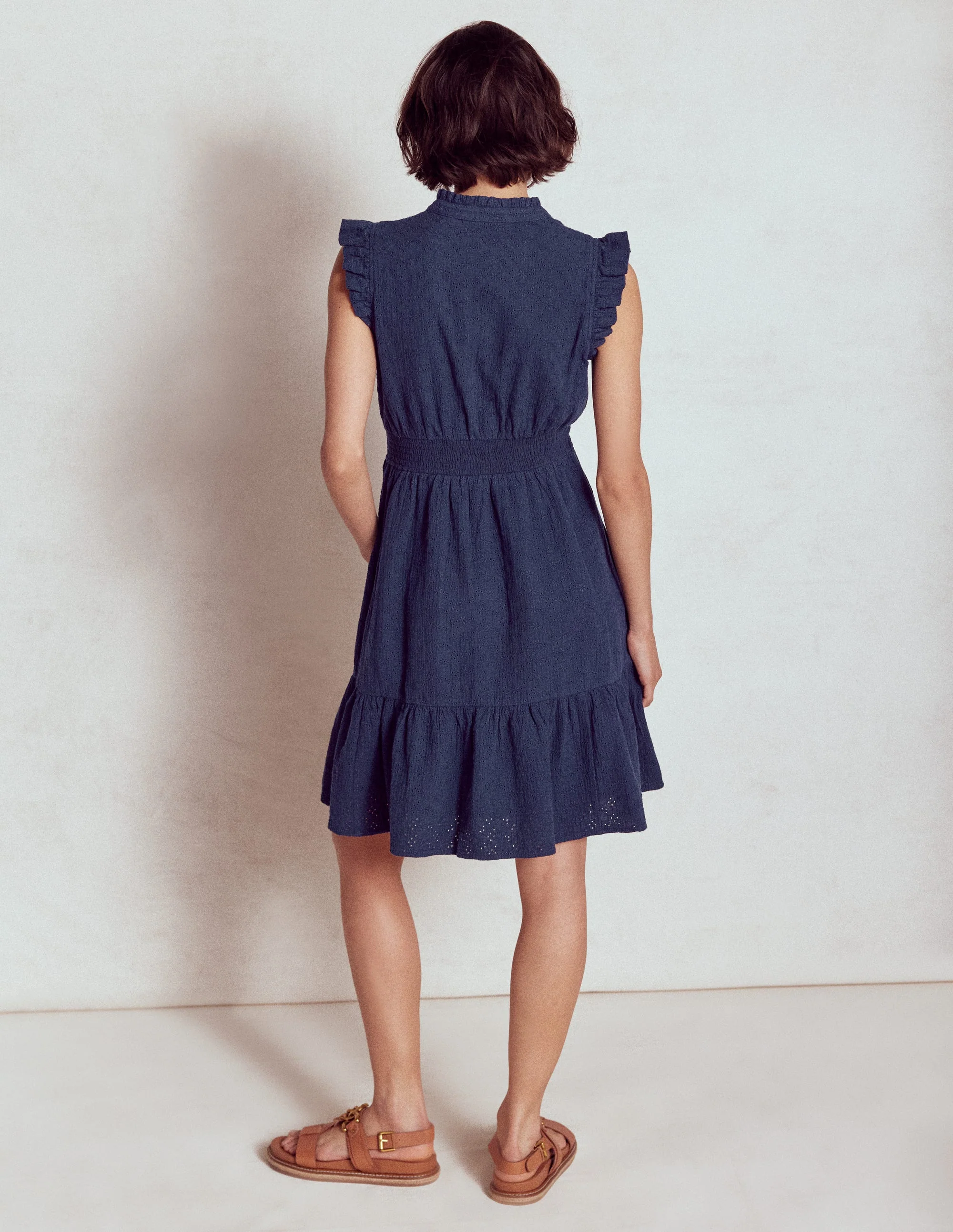 Wren Double Cloth Short Dress-Navy - Image 3
