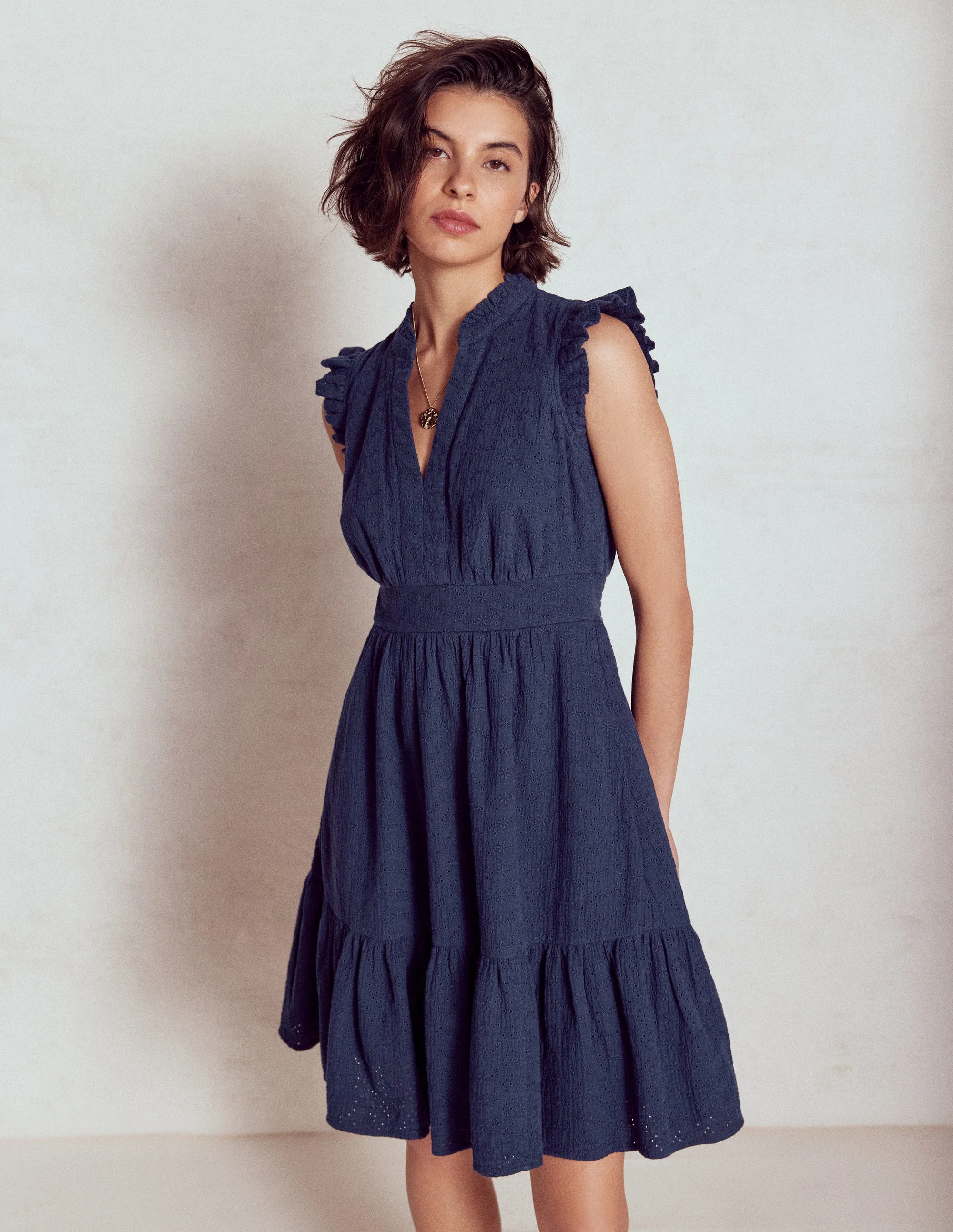 Wren Double Cloth Short Dress-Navy - Image 4
