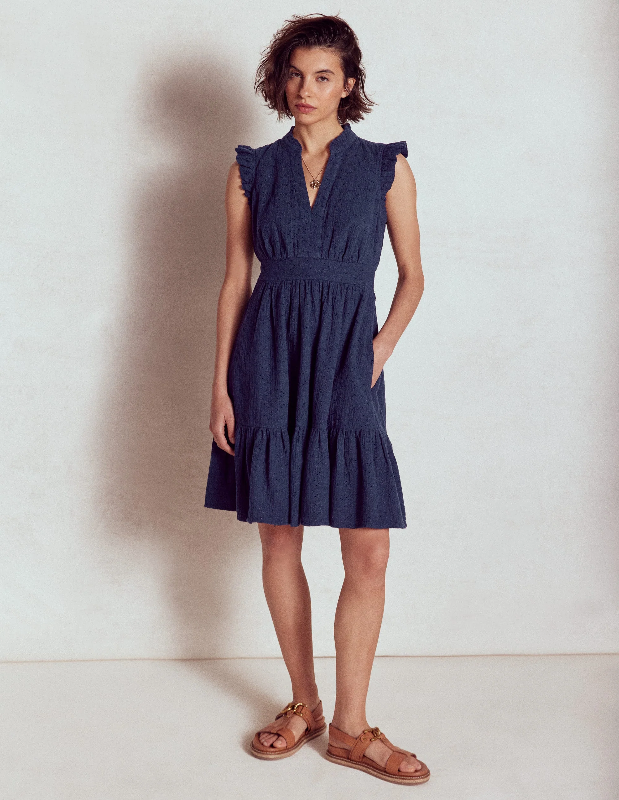 Wren Double Cloth Short Dress-Navy - Image 5
