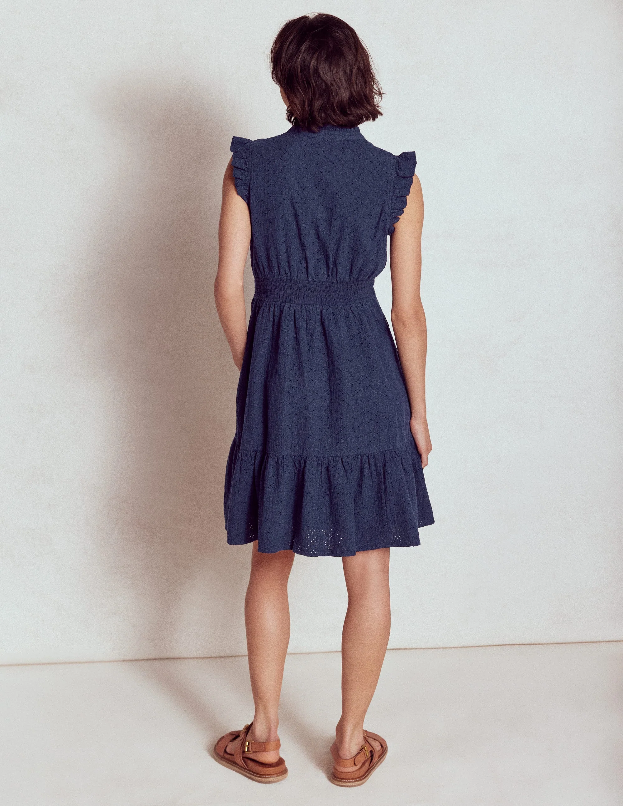 Wren Double Cloth Short Dress-Navy - Image 6